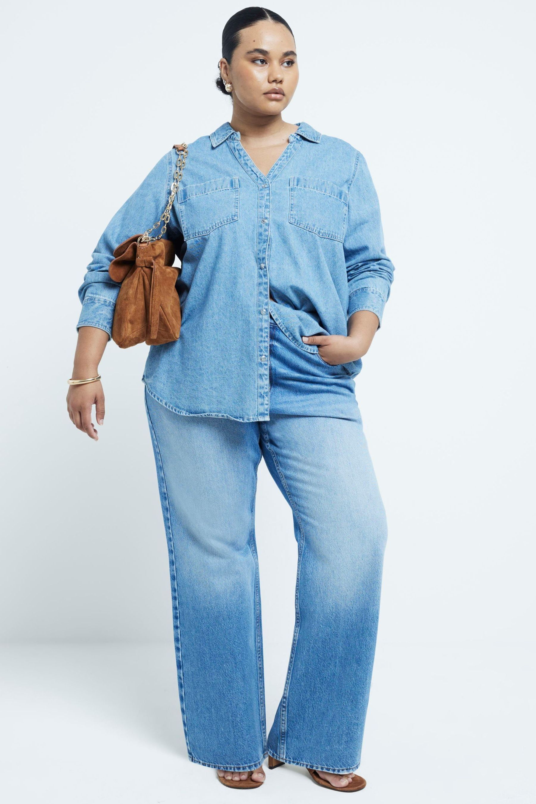 Buy River Island Blue Curve 90s Long Straight Leg High Rise Jeans from Next Luxembourg
