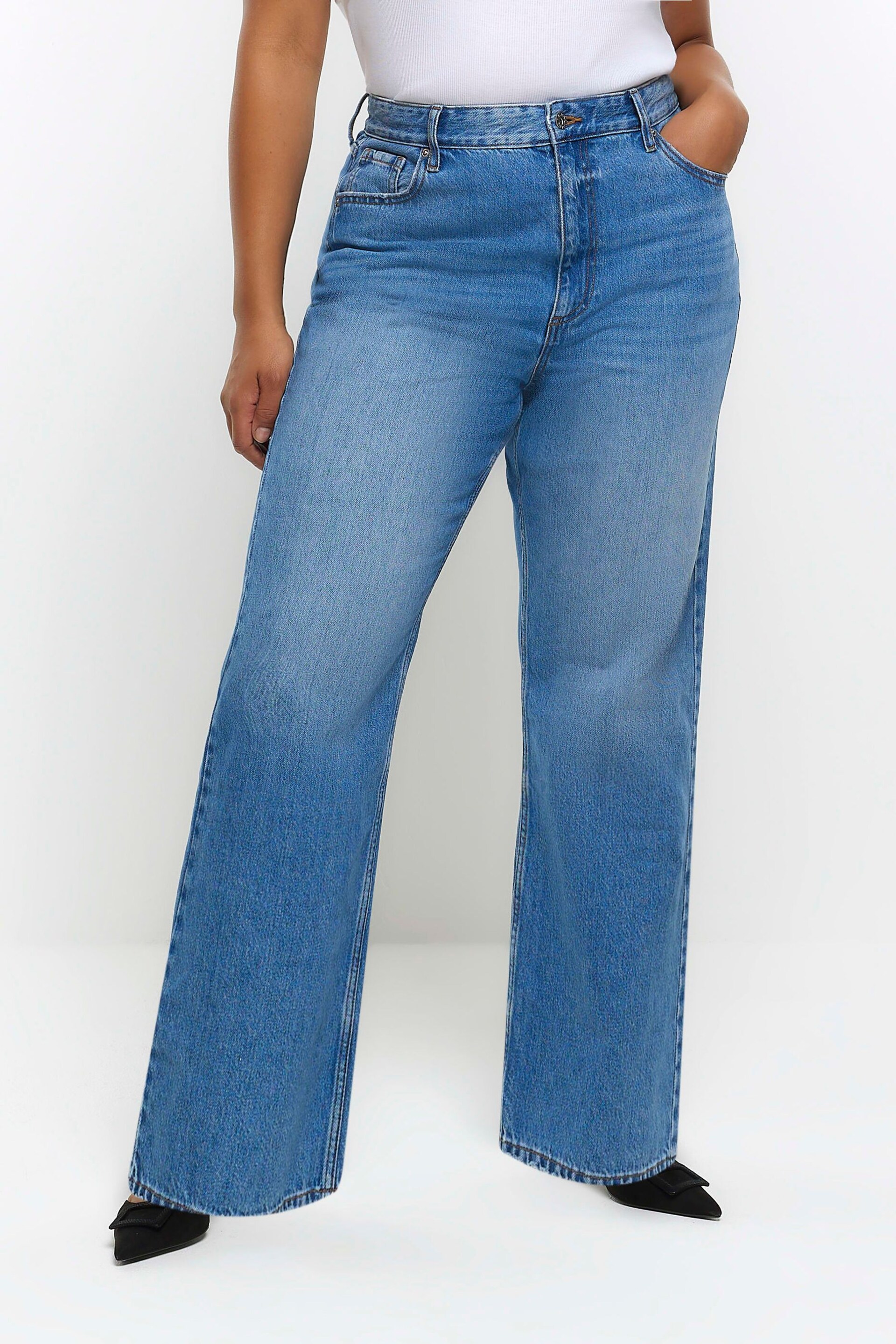 River Island Blue Curve 90s Long Straight Leg High Rise Jeans - Image 1 of 5