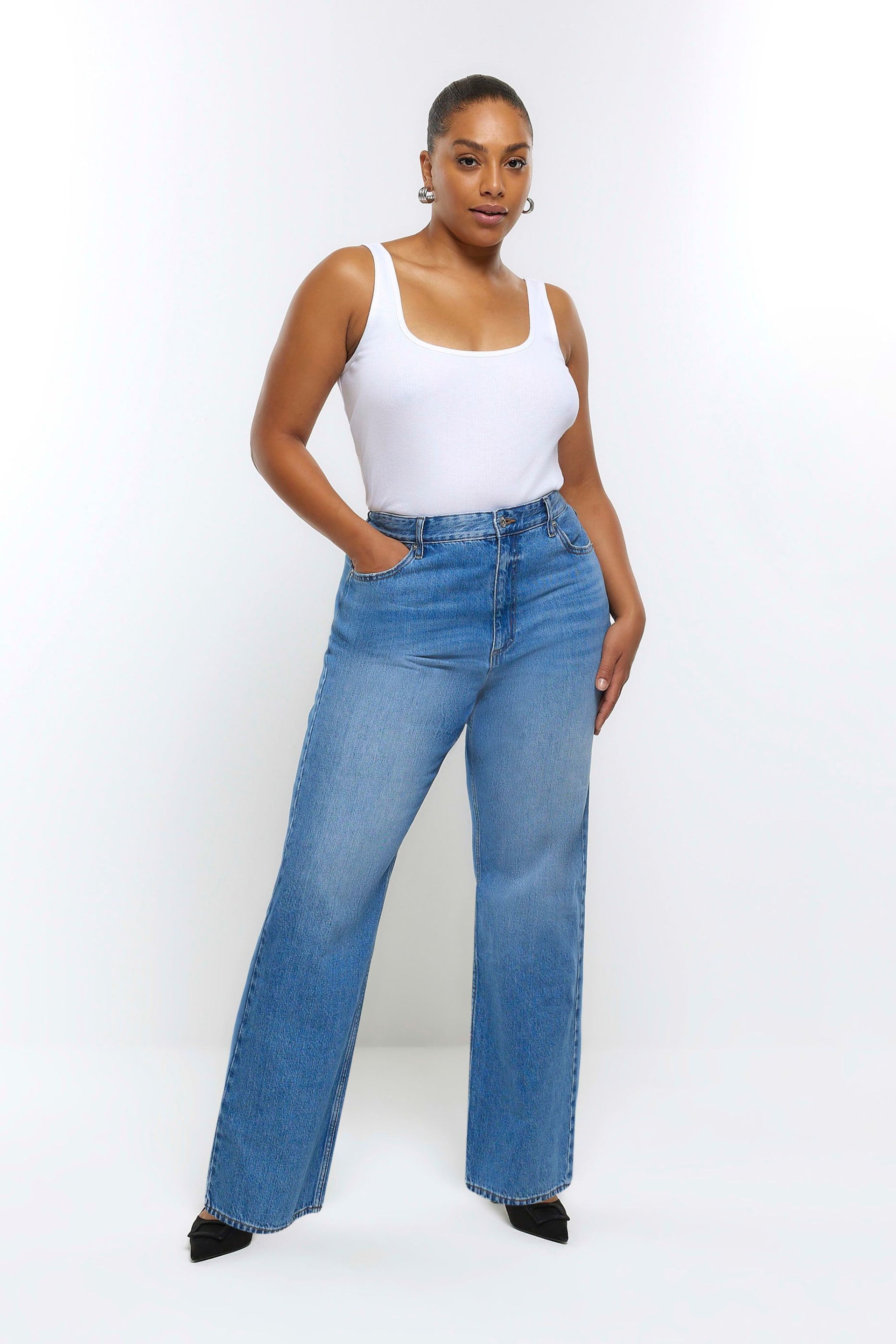 River Island Blue Curve 90s Long Straight Leg High Rise Jeans - Image 2 of 5