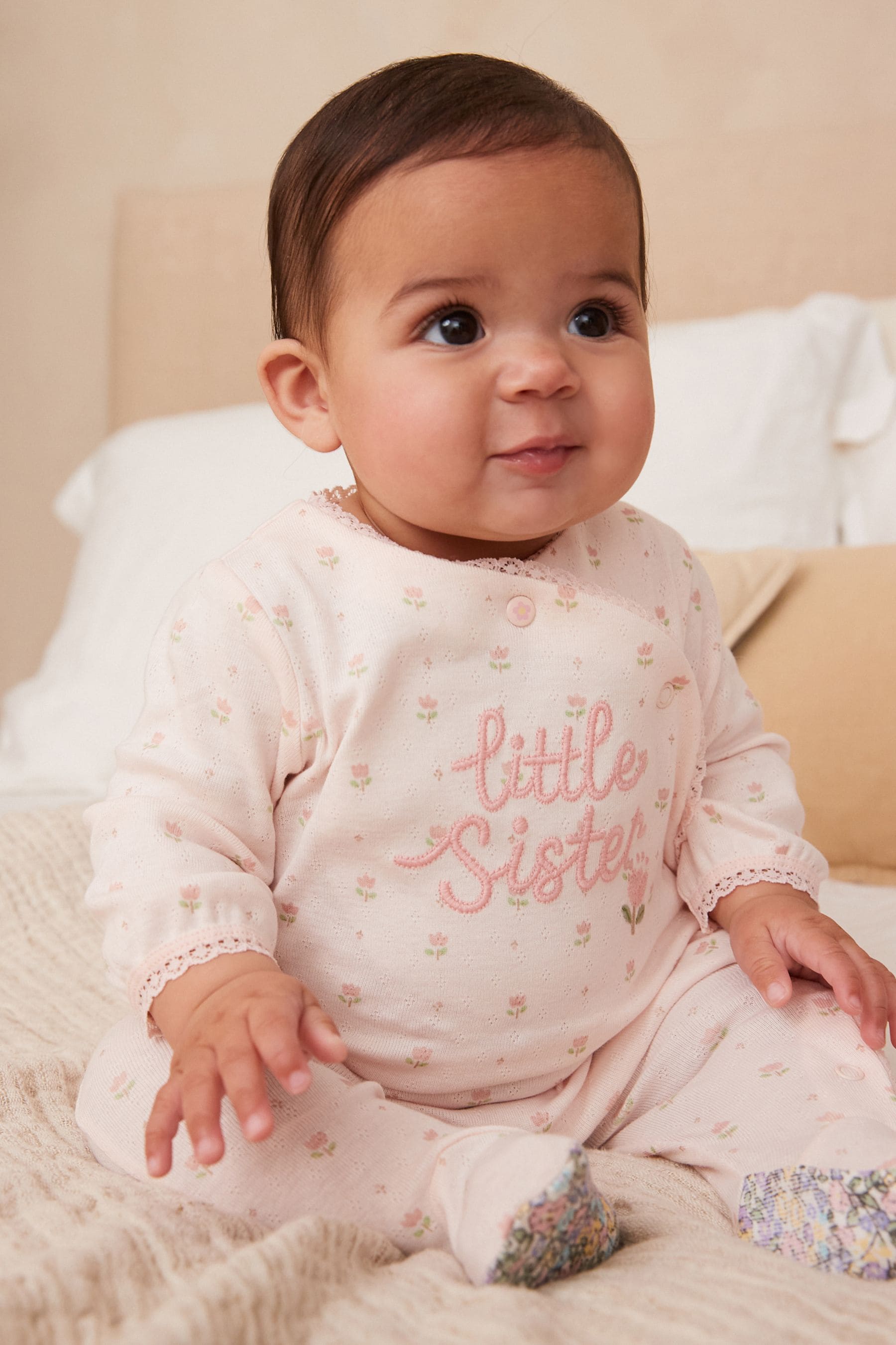 Buy Pink Little Sister Baby 100 Cotton Sleepsuit 0 18mths from the Next UK online shop