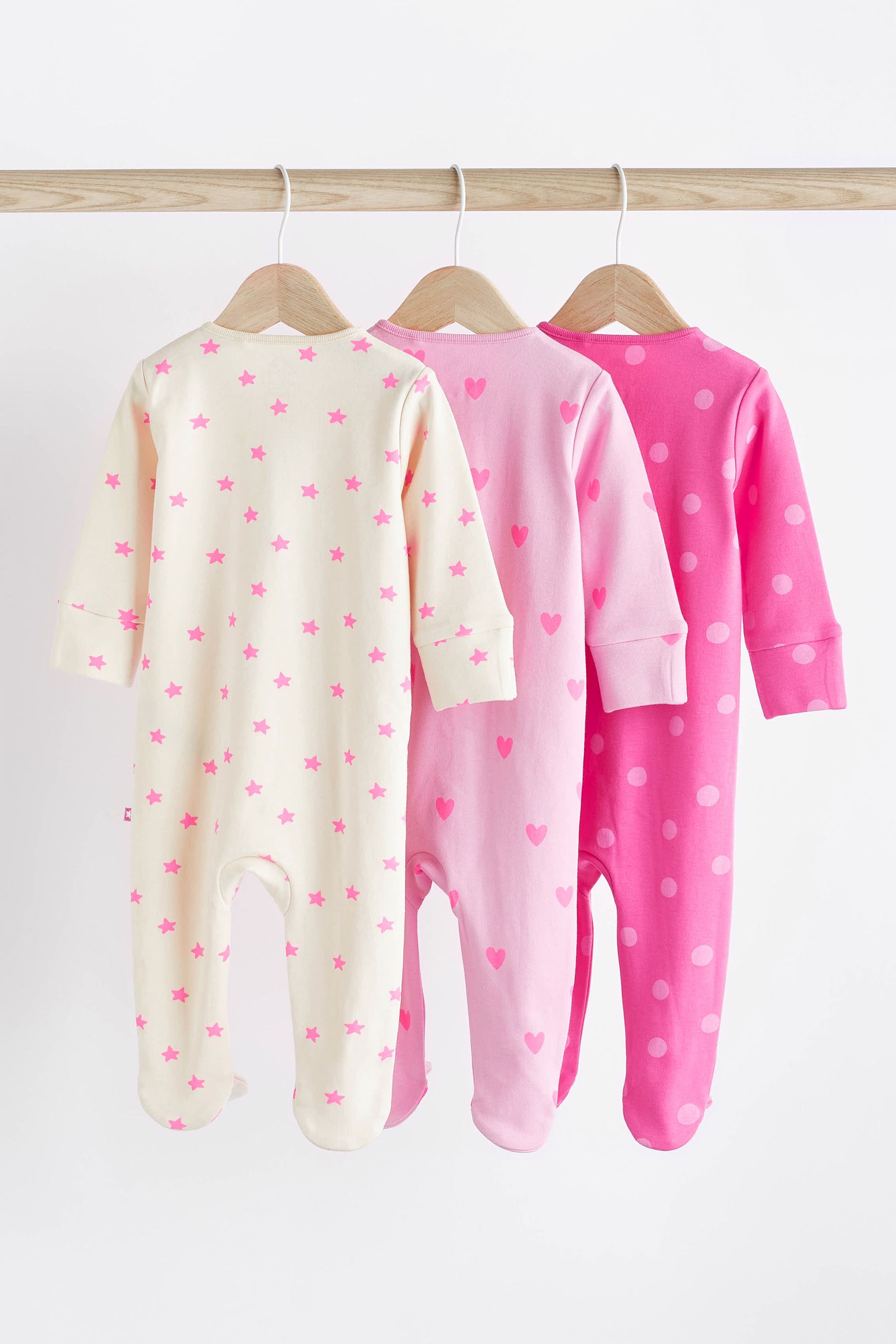 Buy Pink Cream Two Way Zip 100 Cotton Baby Sleepsuits 3 Pack 0 3yrs from the Next UK online shop