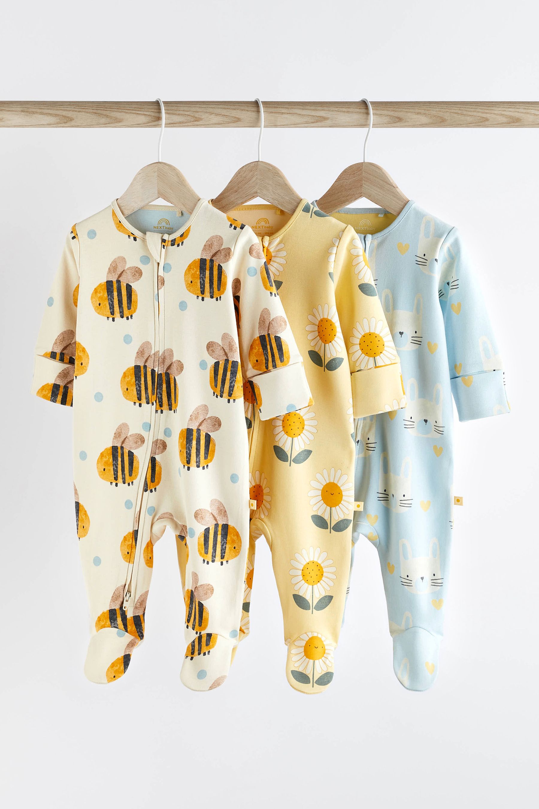 Comprar Azul amarillo Pack de 3 pijamas tipo pelele para bebe con cremallera en dos direcciones 2 meses 3 anos from Next Spain