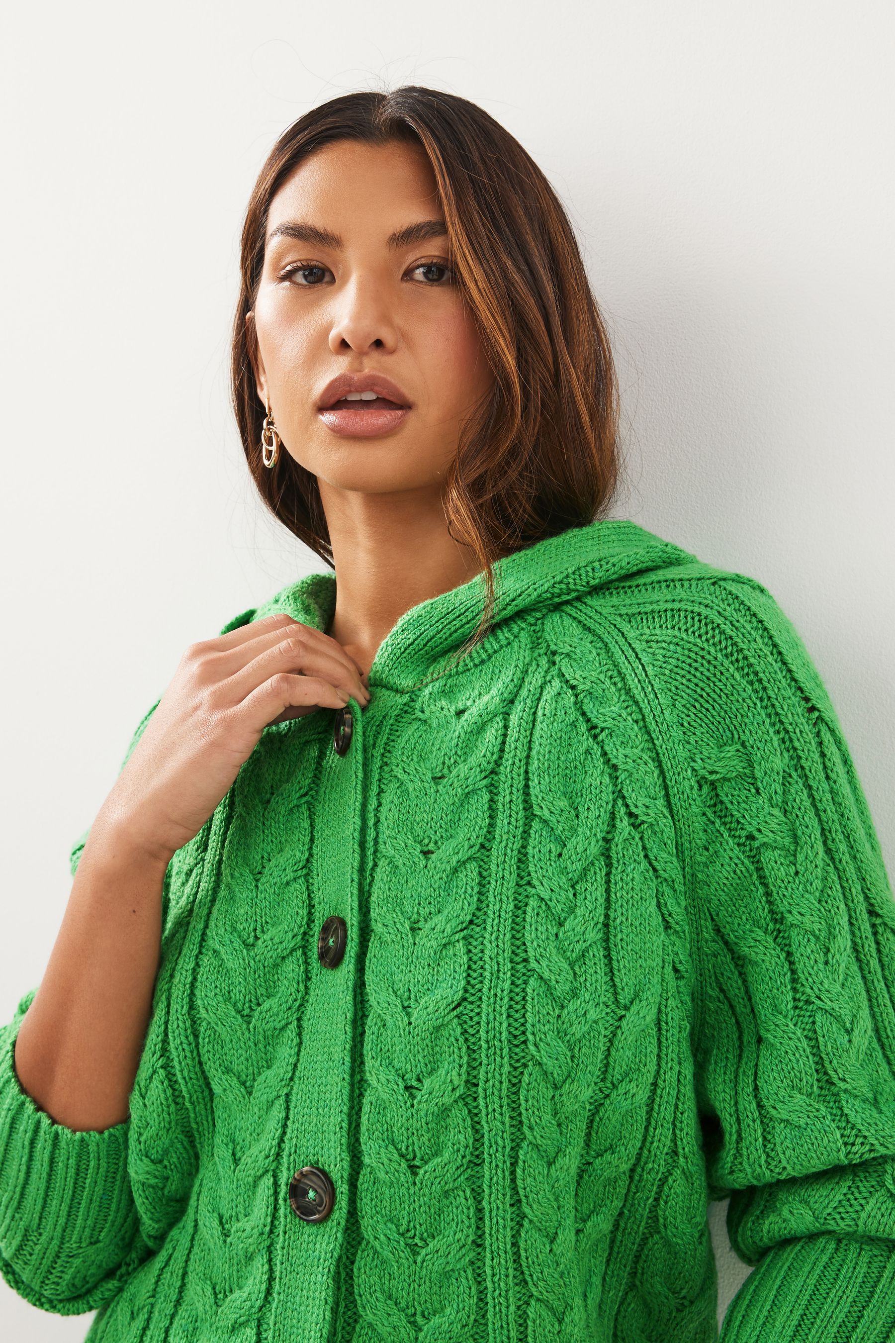 Buy Green Cable Detail Button Through Hoodie from Next Czech Republic