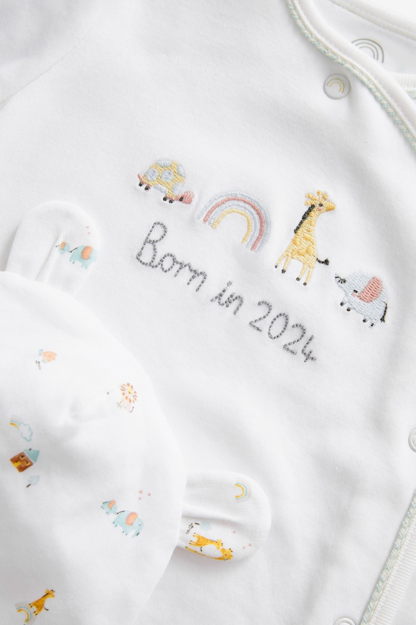 White Born in 2024 Baby Sleepsuit and Hat 2pc Set (0-9mths) - Image 8 of 8