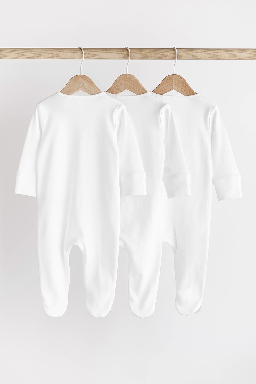 White Essential Zipped Baby Sleepsuits 3 Pack (0-2yrs) - Image 2 of 6