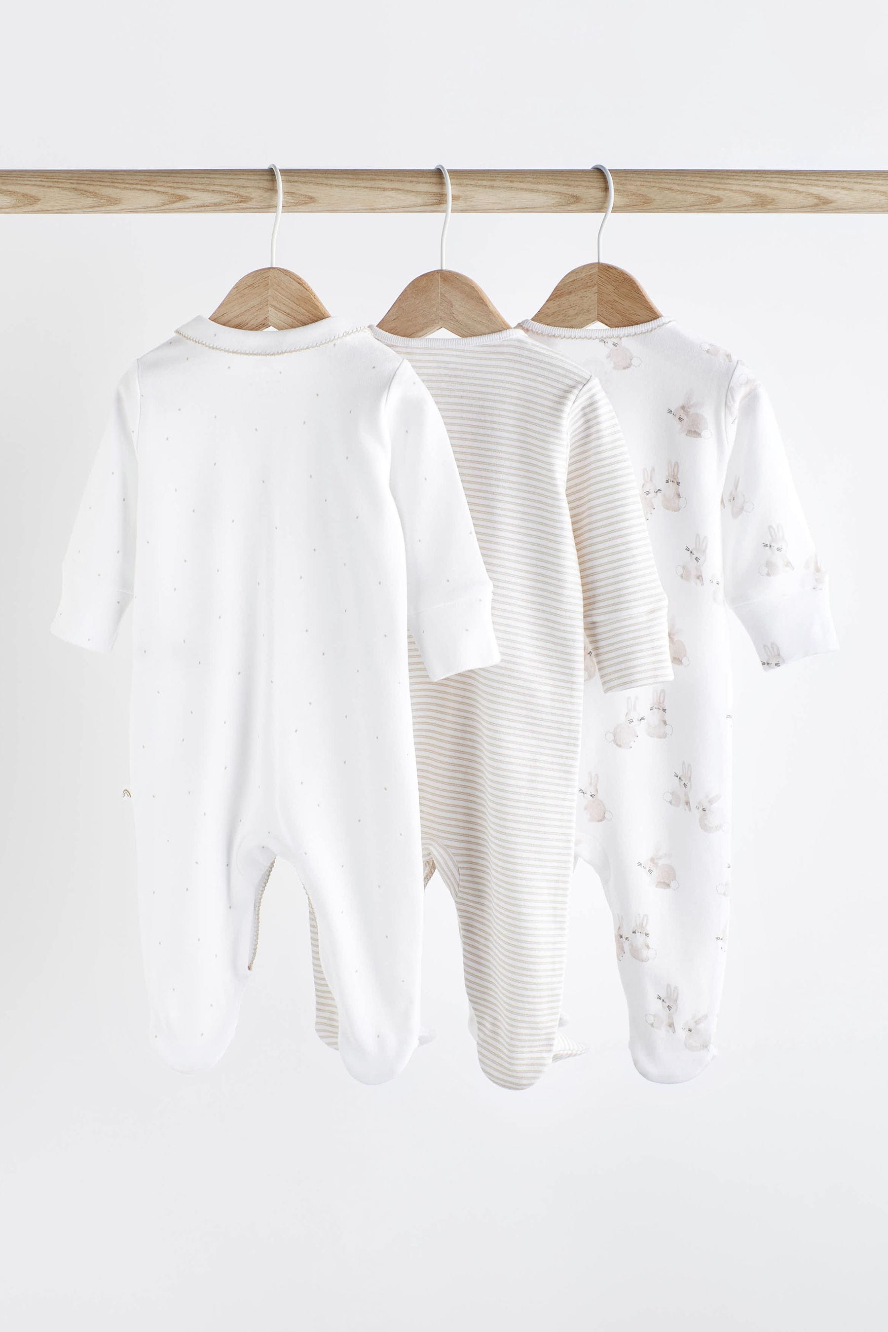 Neutral Bunny Delicate Baby Sleepsuits 3 Pack 0 2yrs
