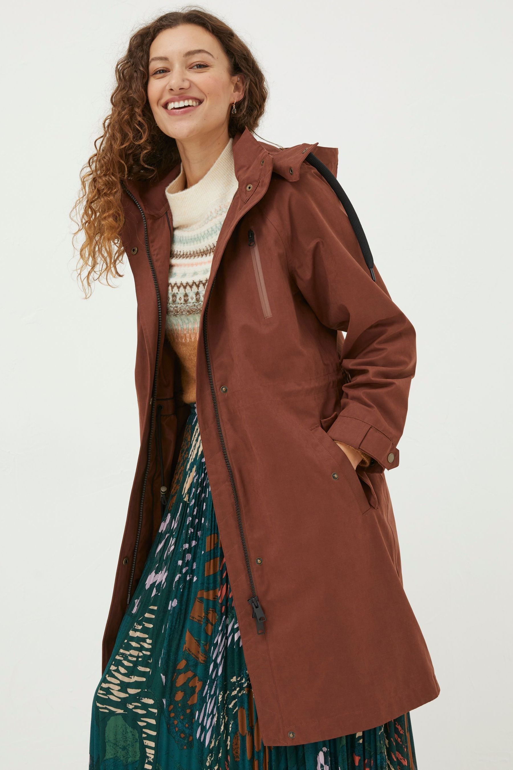 Buy FatFace Brown Waterproof Longline Coat from Next Oman
