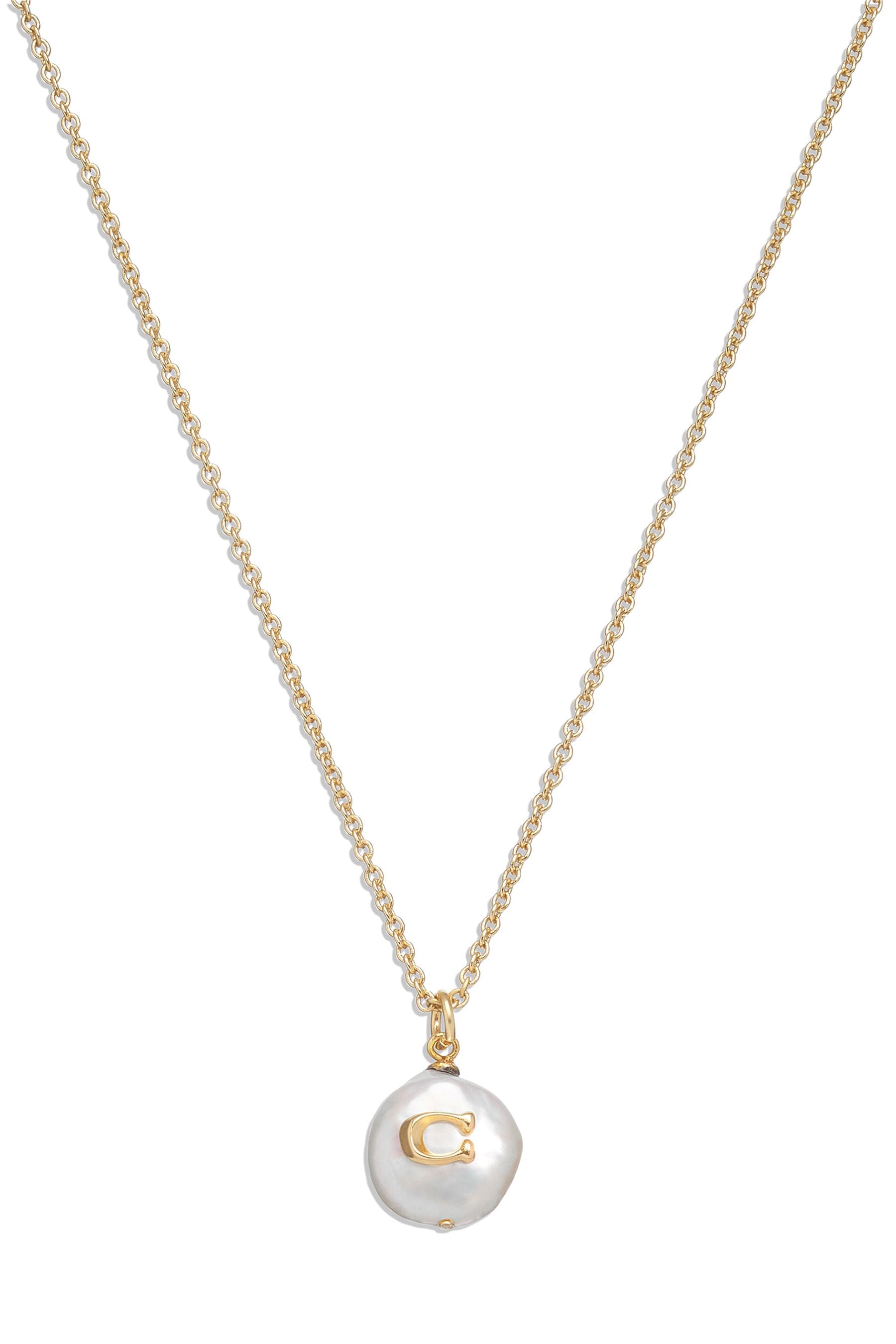 COACH Gold Tone Signature Coin Pearl Pendant Necklace