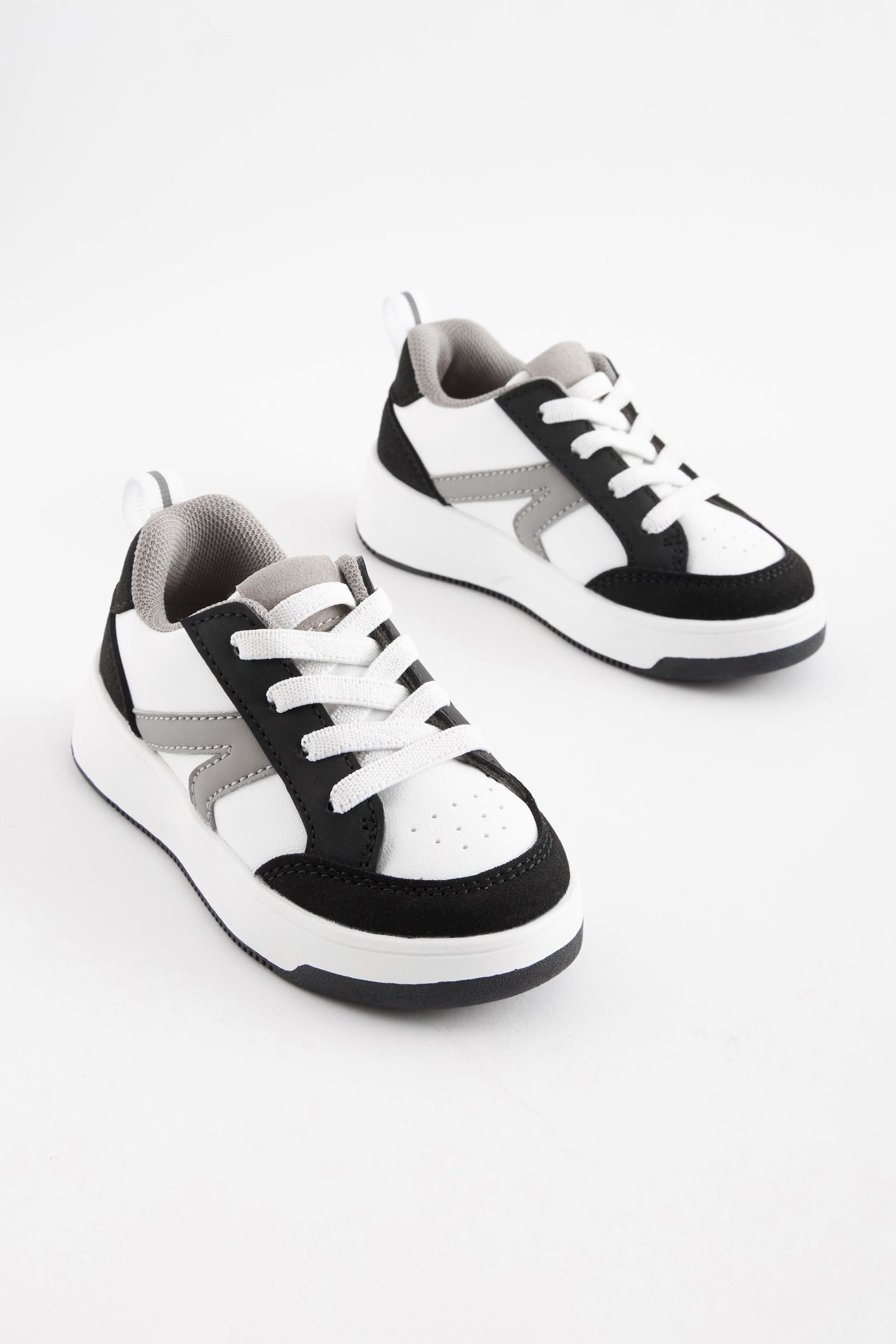 Black/White Standard Fit (F) Elastic Lace Trainers - Image 1 of 5