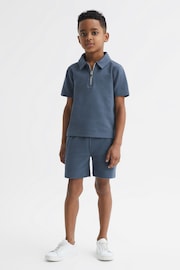 Reiss Airforce Blue Creed Junior Textured Half-Zip Polo Shirt - Image 3 of 6