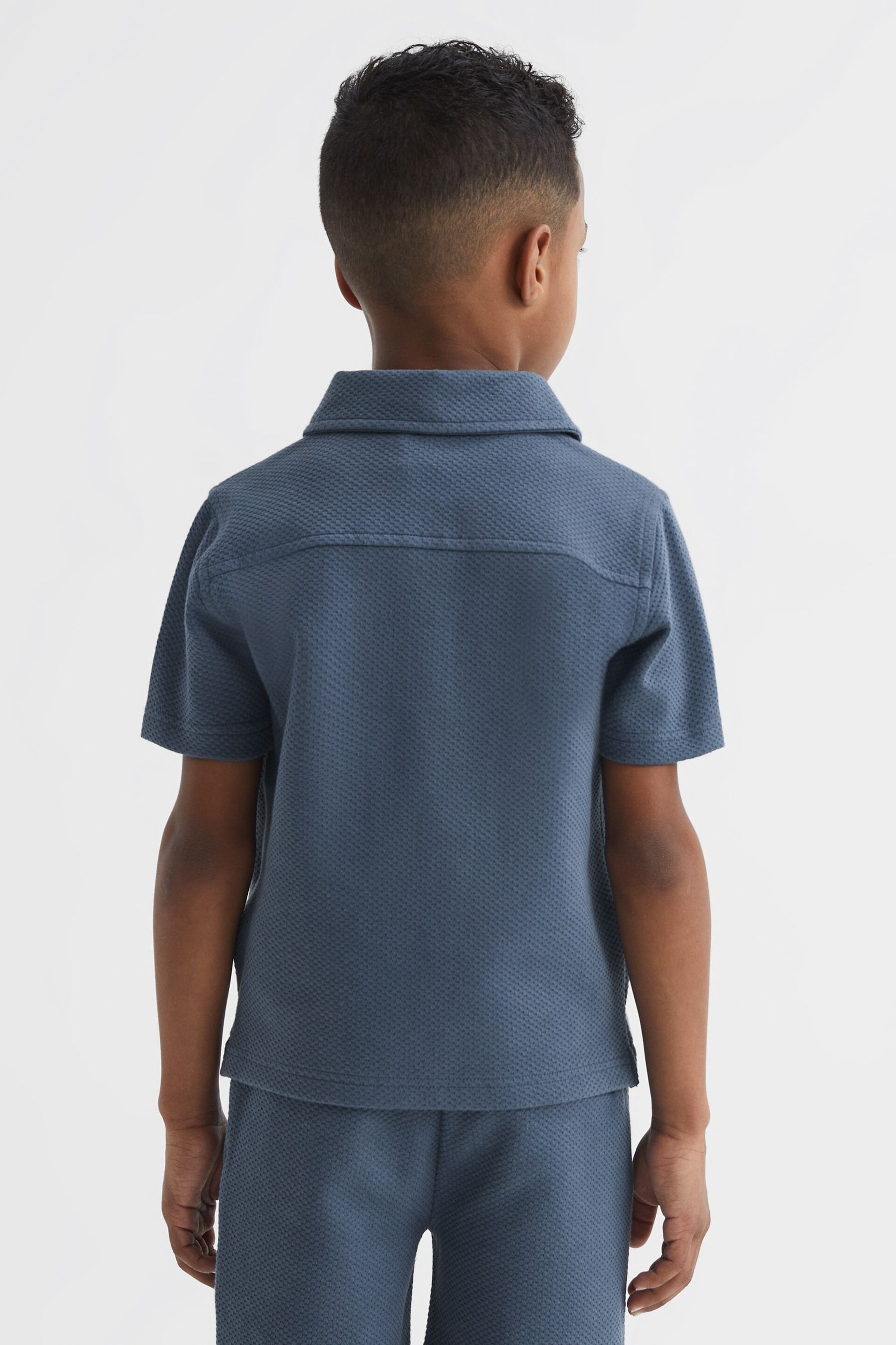 Reiss Airforce Blue Creed Junior Textured Half-Zip Polo Shirt - Image 5 of 6