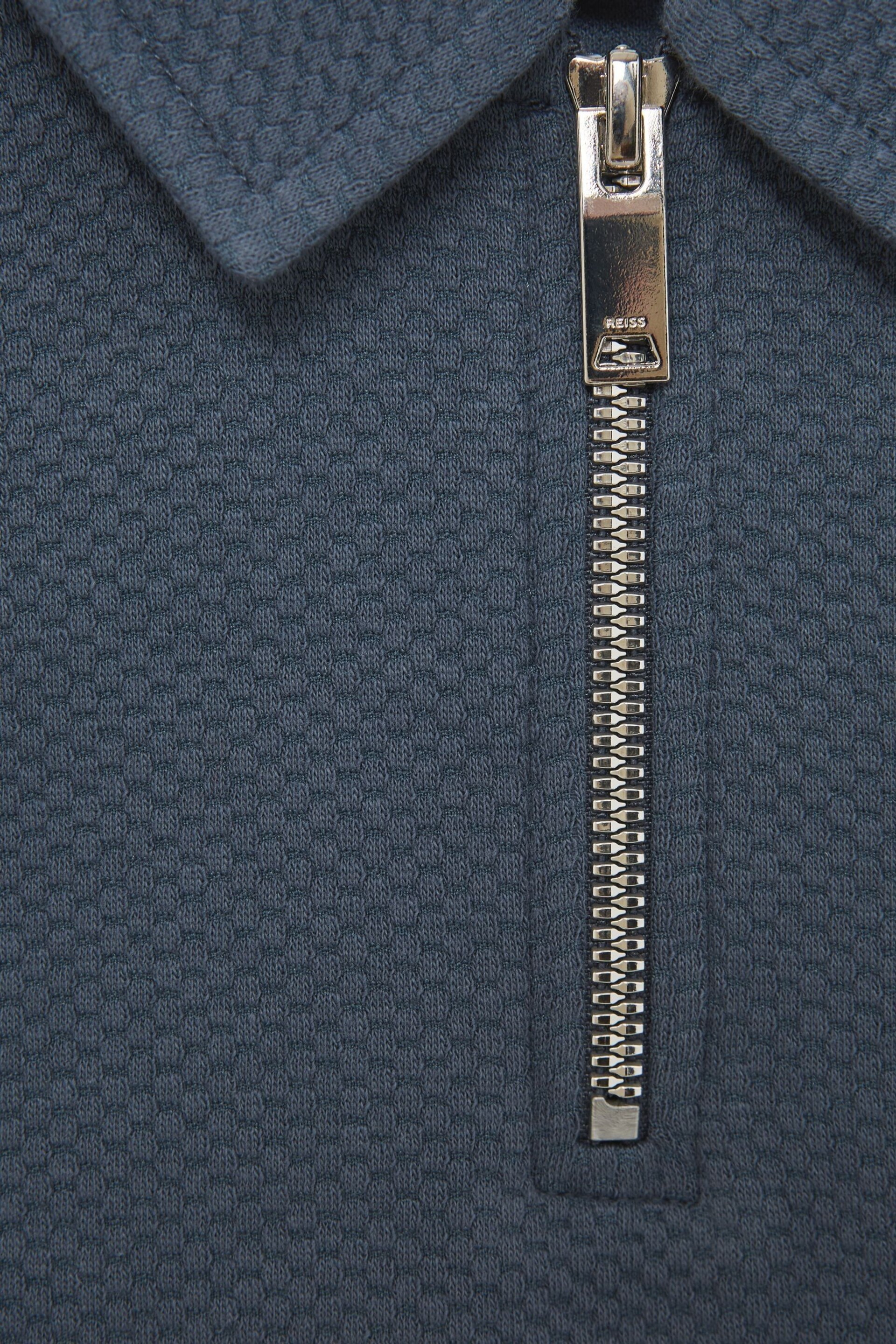 Reiss Airforce Blue Creed Junior Textured Half-Zip Polo Shirt - Image 6 of 6