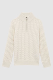 Reiss Cloud White Richmond Junior Cashmere Knitted Half-Zip Funnel Neck Jumper - Image 2 of 6