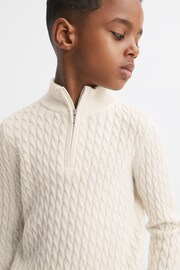 Reiss Cloud White Richmond Junior Cashmere Knitted Half-Zip Funnel Neck Jumper - Image 4 of 6