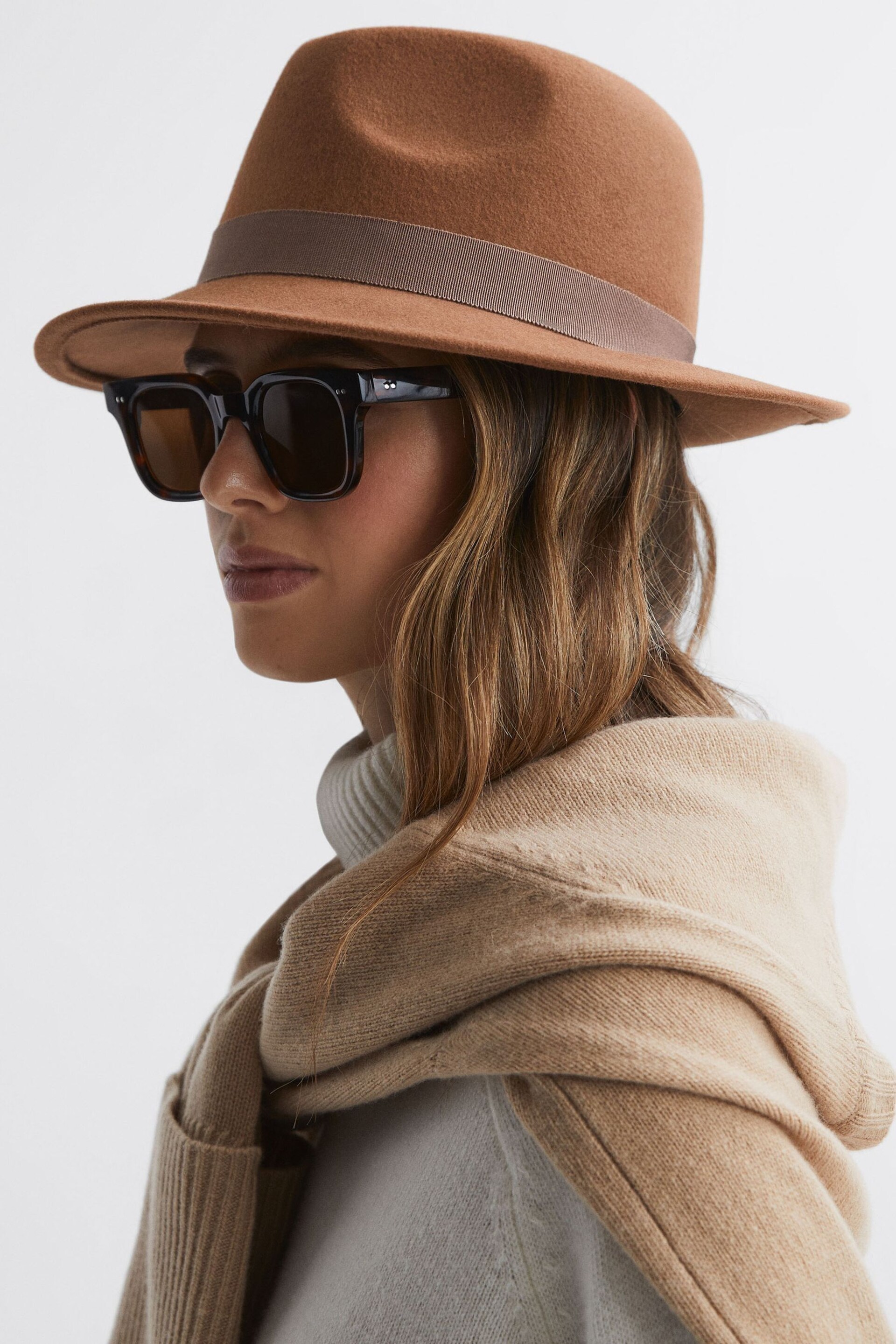 Reiss Camel Ally Wool Fedora Hat - Image 2 of 4