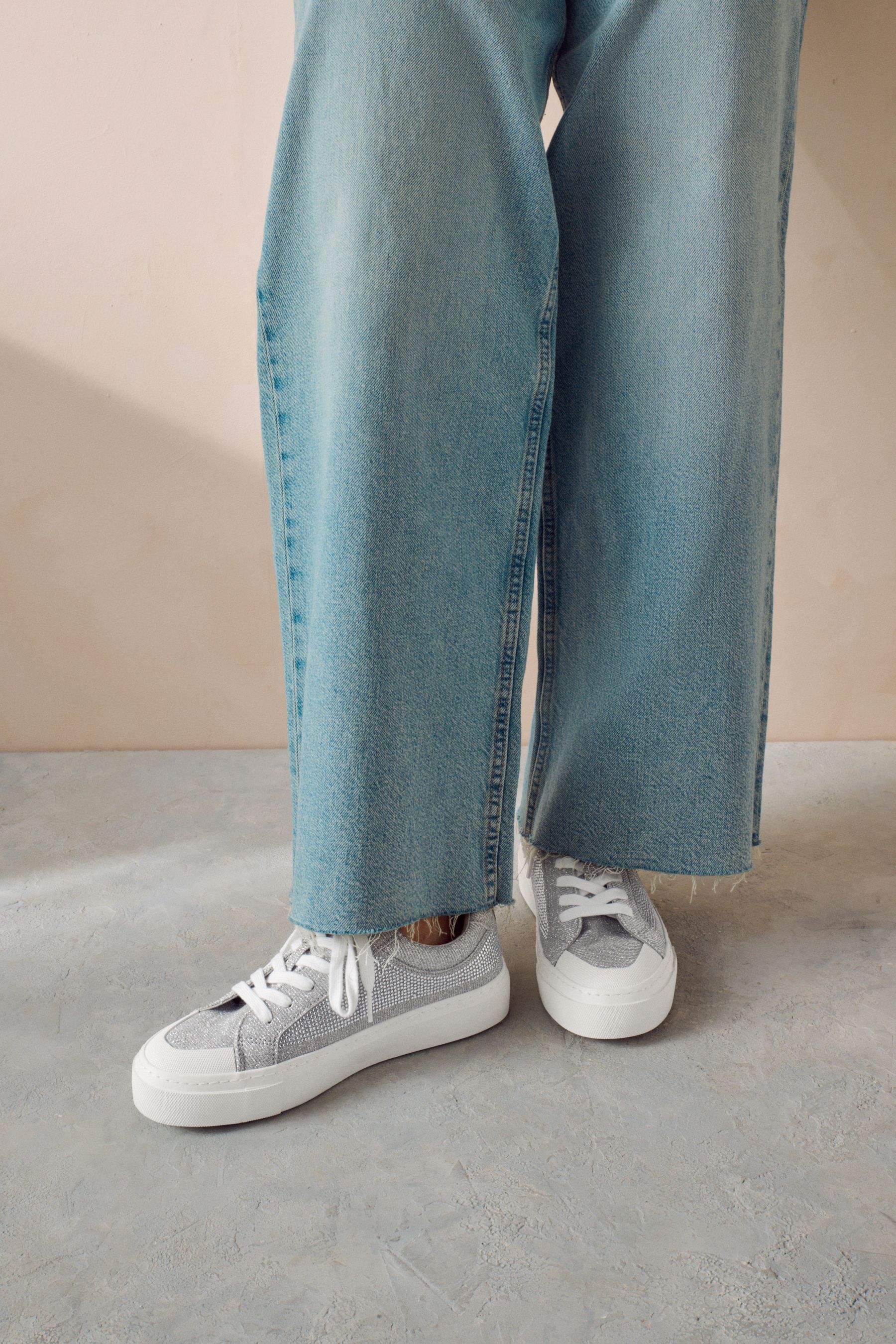 Buy Silver Diamante Forever Comfort Chunky Lace Up Trainers from the Next UK online shop
