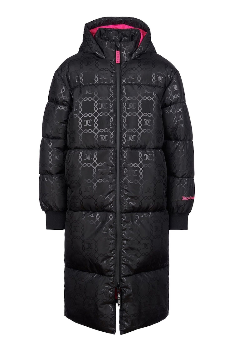 Juicy Couture Black Girls Monogram Quilted Puffer Coat - Image 1 of 4