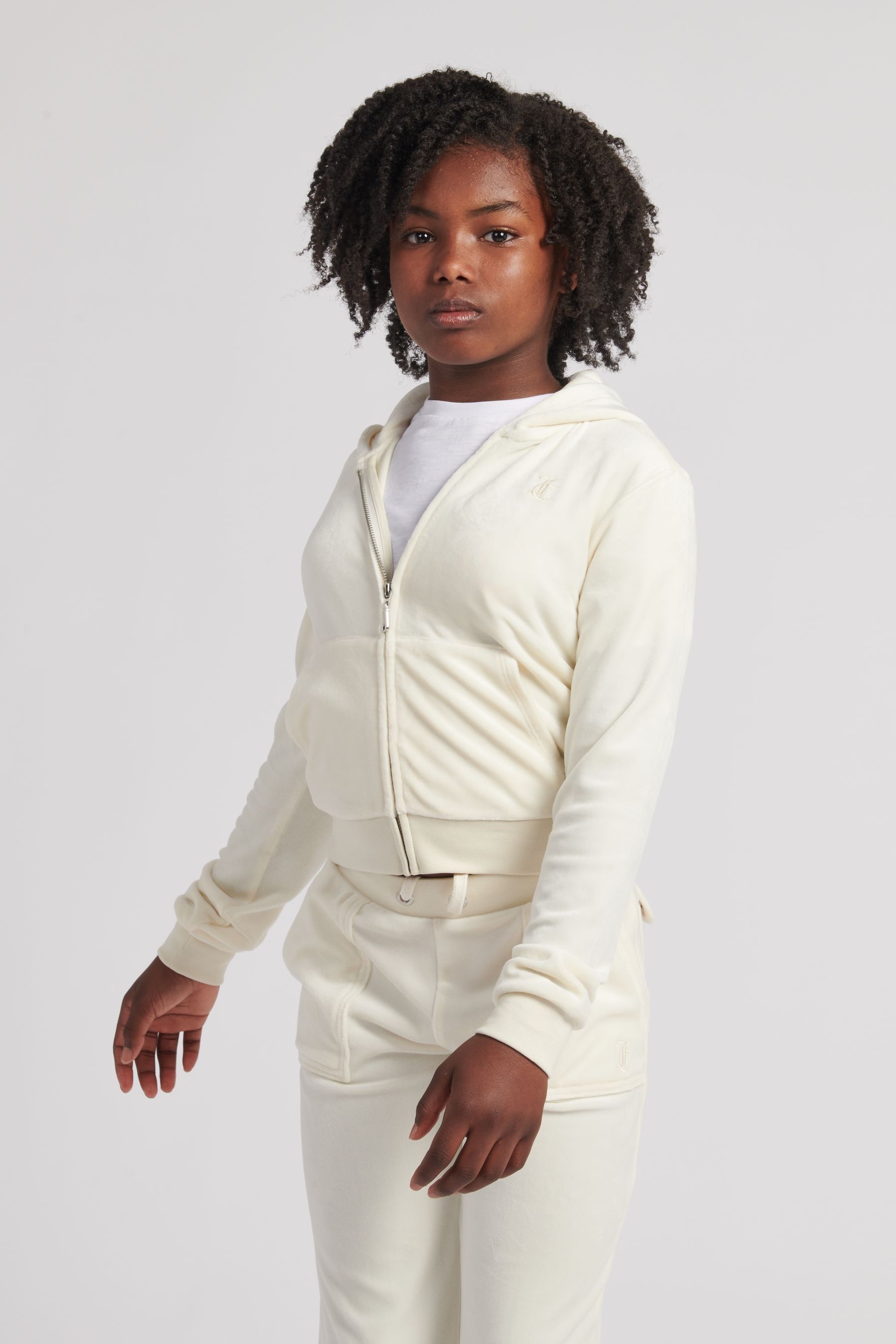 Buy Juicy Couture Cream Juicy Couture Girls Tonal Velour Zip Through Hoodie from Next Luxembourg