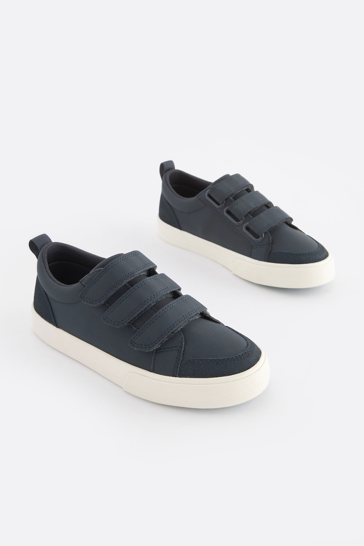 Navy Blue Wide Fit (G) 3 Strap Touch Fastening Trainers - Image 1 of 5