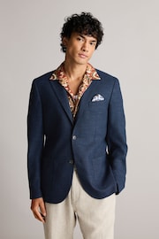 Blue Slim Fit Textured Smart Blazer - Image 1 of 11