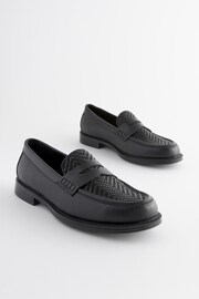 Black Weave Detail Loafers - Image 1 of 6
