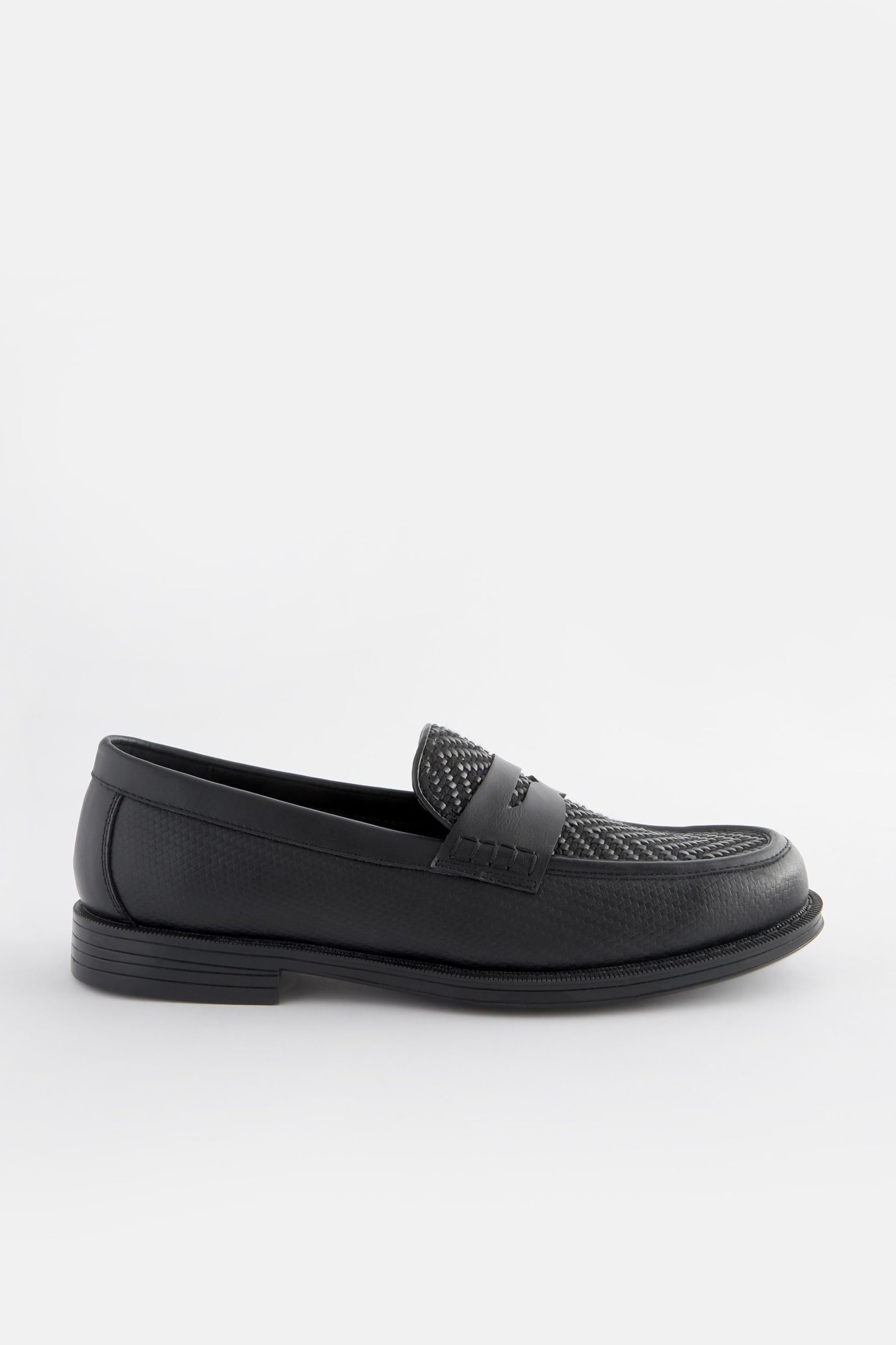 Black Weave Detail Loafers - Image 2 of 6