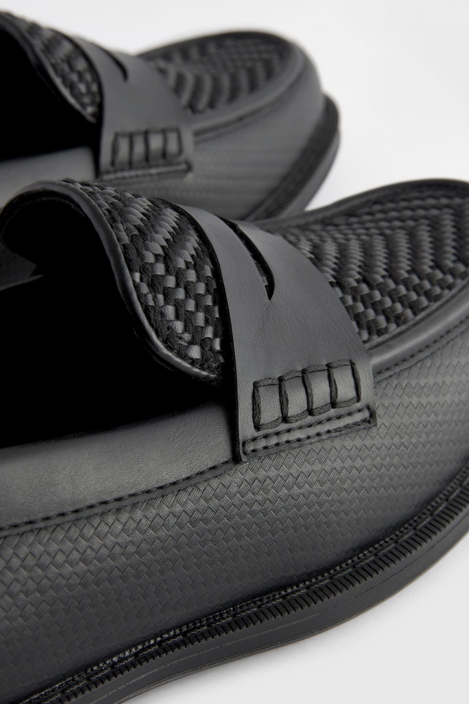Black Weave Detail Loafers - Image 4 of 6