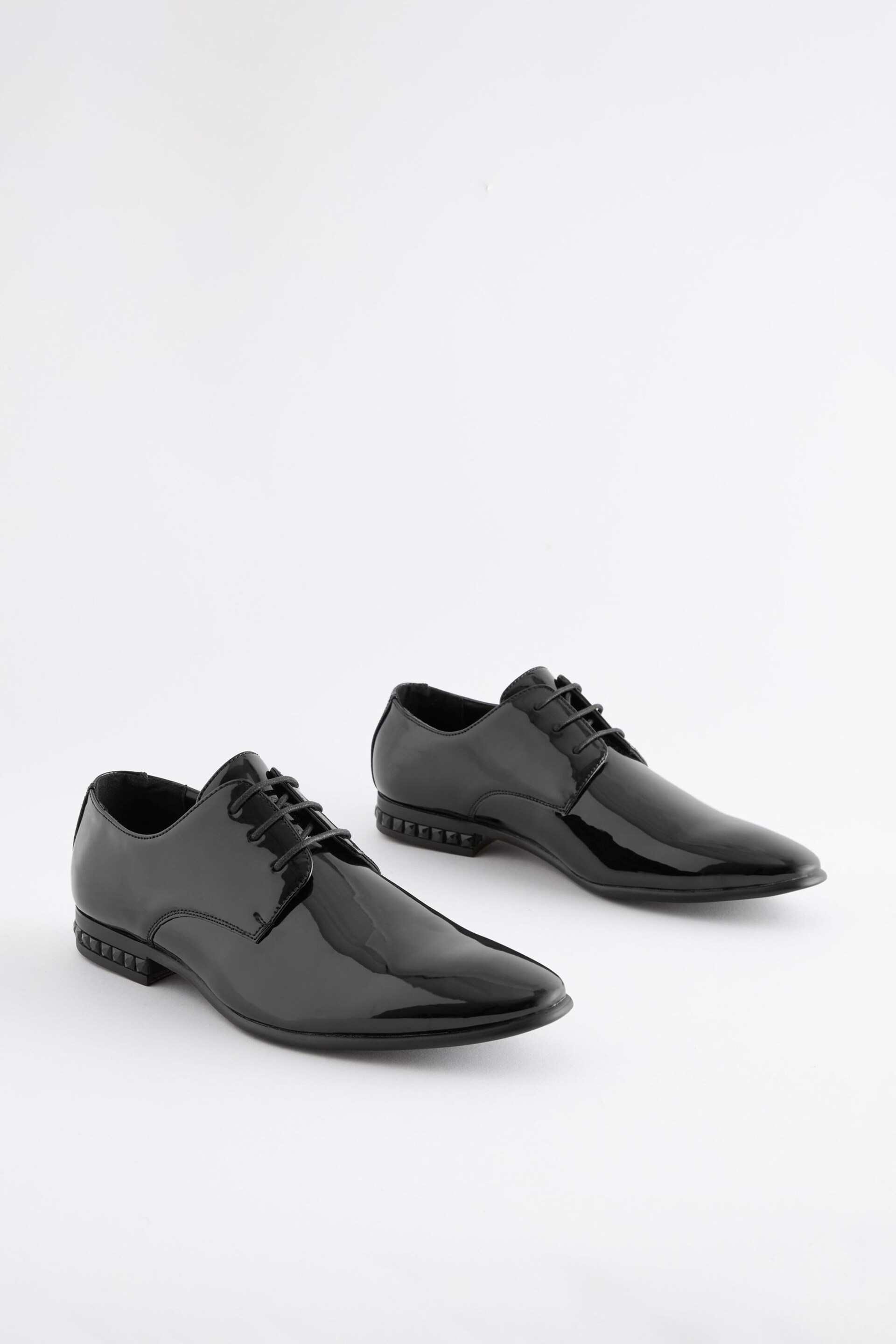 Black High Shine Jewel Trim Patent Derby Shoes - Image 1 of 5