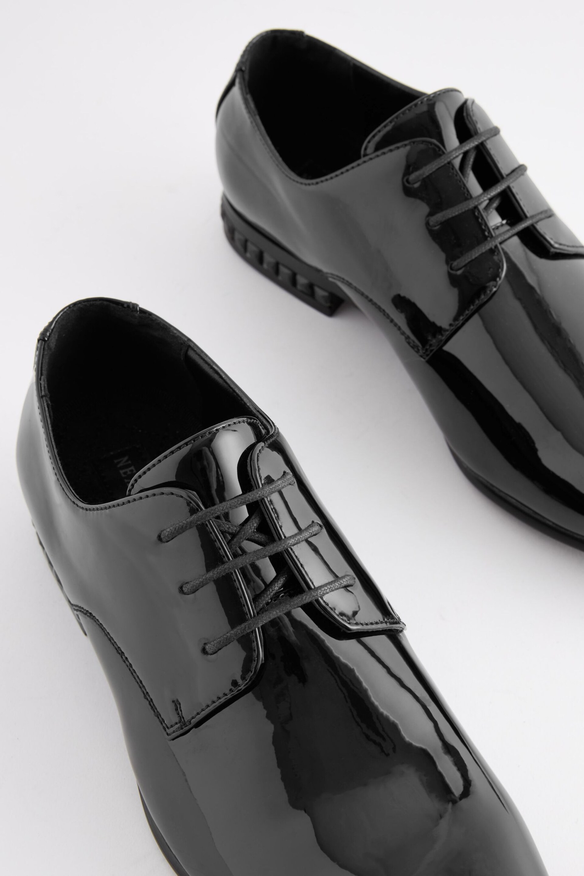 Black High Shine Jewel Trim Patent Derby Shoes - Image 5 of 5