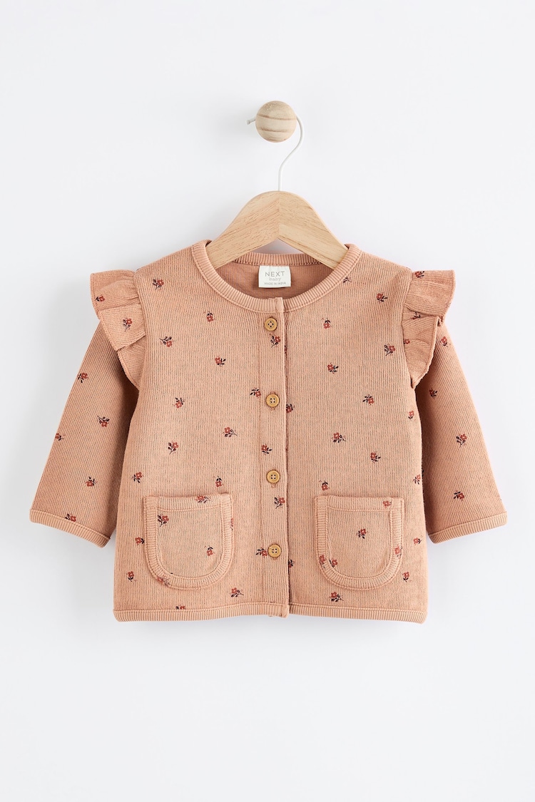 Rust Brown Floral Ditsy Baby Knitted Cardigan (0mths-3yrs) - Image 1 of 7
