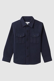 Reiss Eclipse Blue Thomas Junior Brushed Cotton Patch Pocket Overshirt - Image 2 of 6