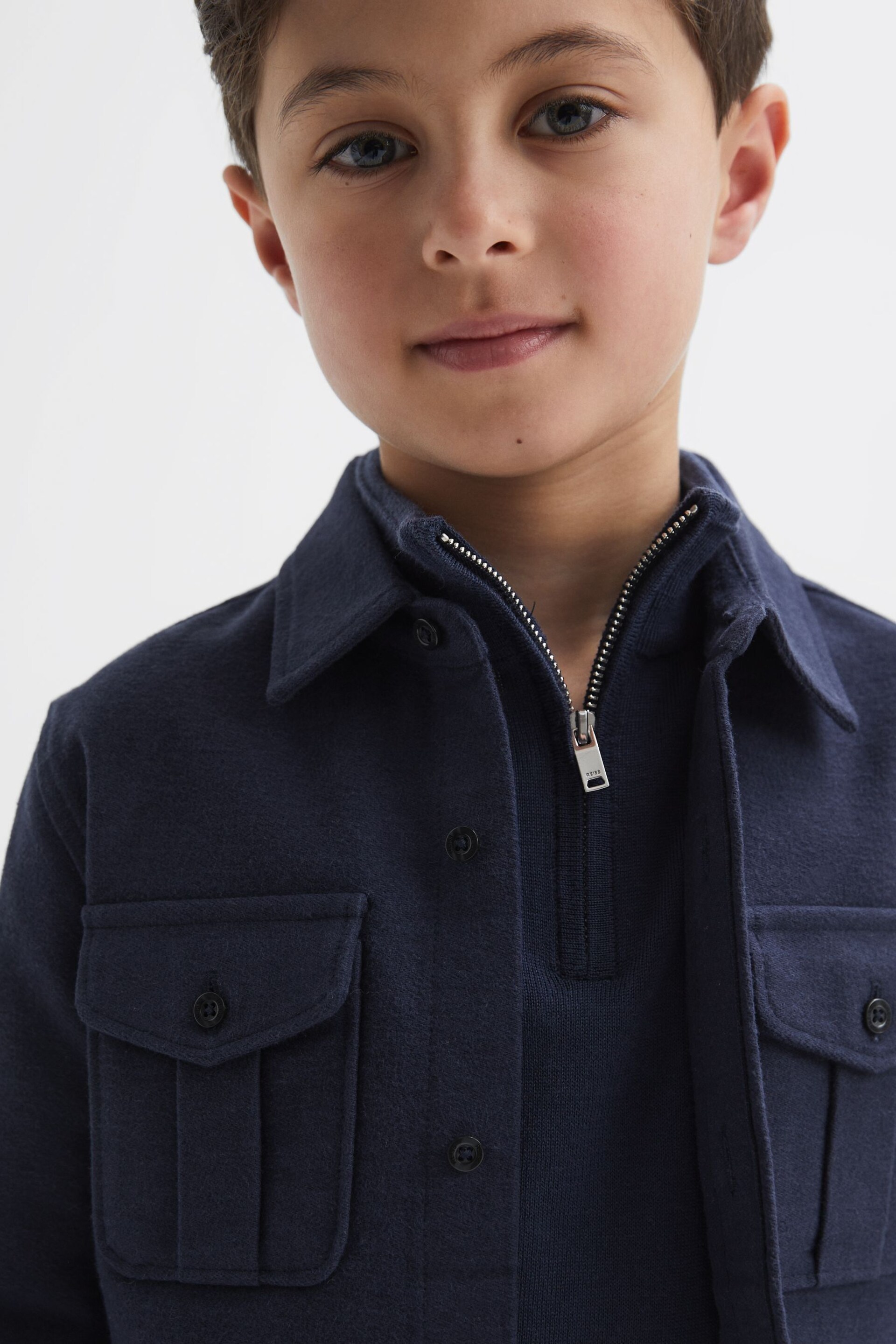 Reiss Eclipse Blue Thomas Junior Brushed Cotton Patch Pocket Overshirt - Image 3 of 6