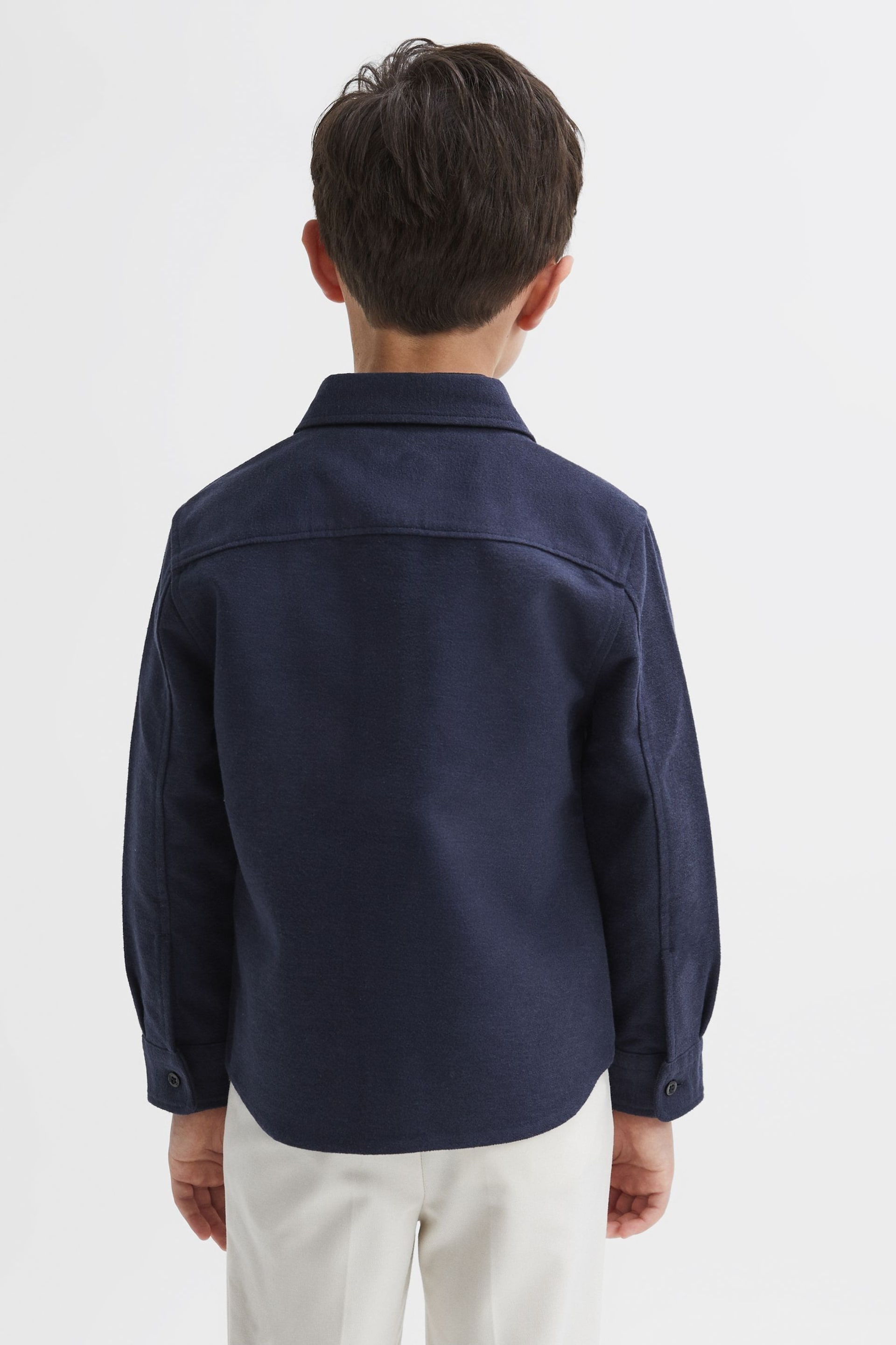 Reiss Eclipse Blue Thomas Junior Brushed Cotton Patch Pocket Overshirt - Image 5 of 6
