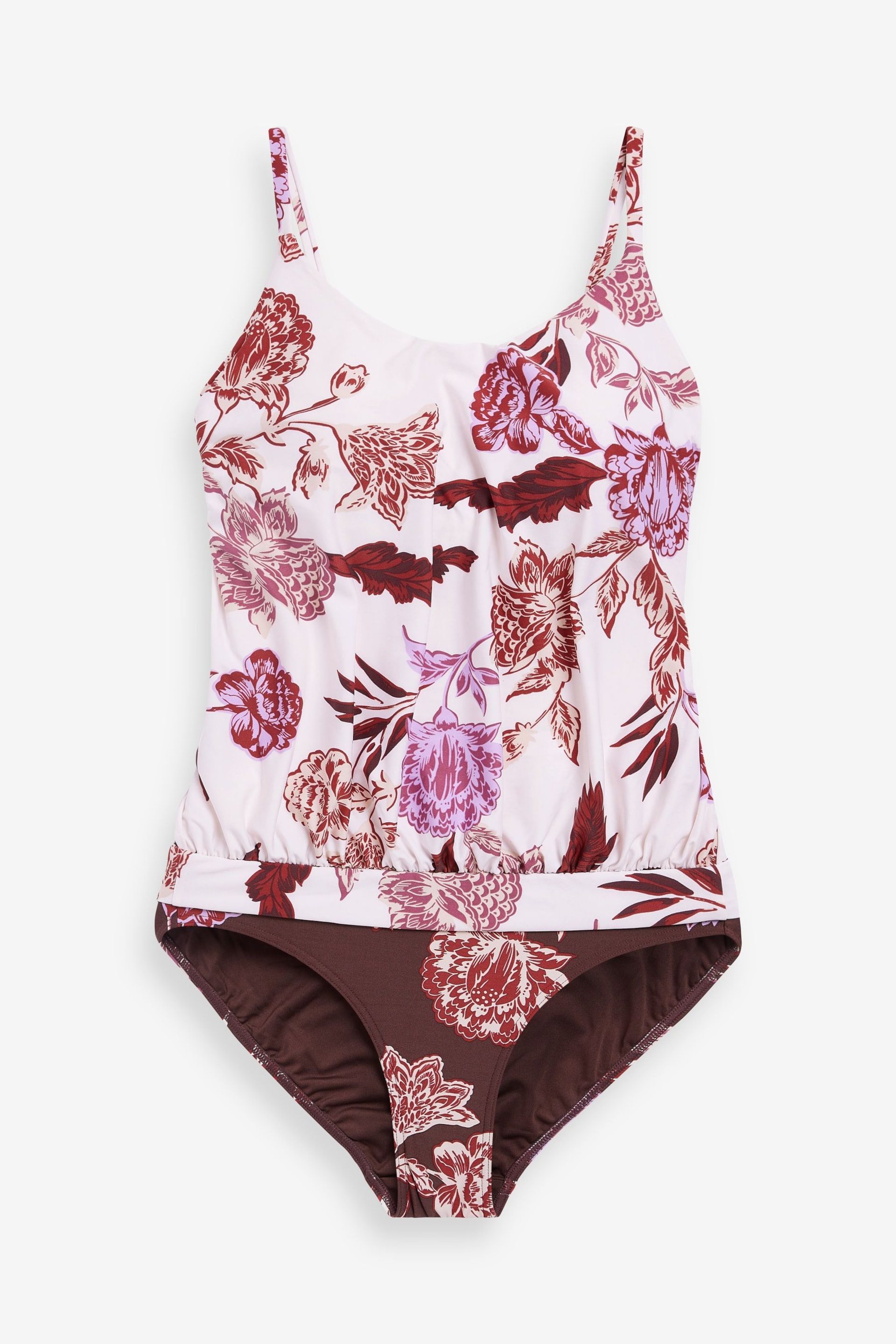 Cream/Red Floral Print Blouson Shaping Swimsuit - Image 6 of 6
