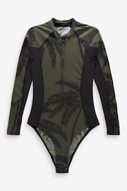 Khaki Green Palm Long Sleeve Rash Shaping Swimsuit - Image 6 of 7