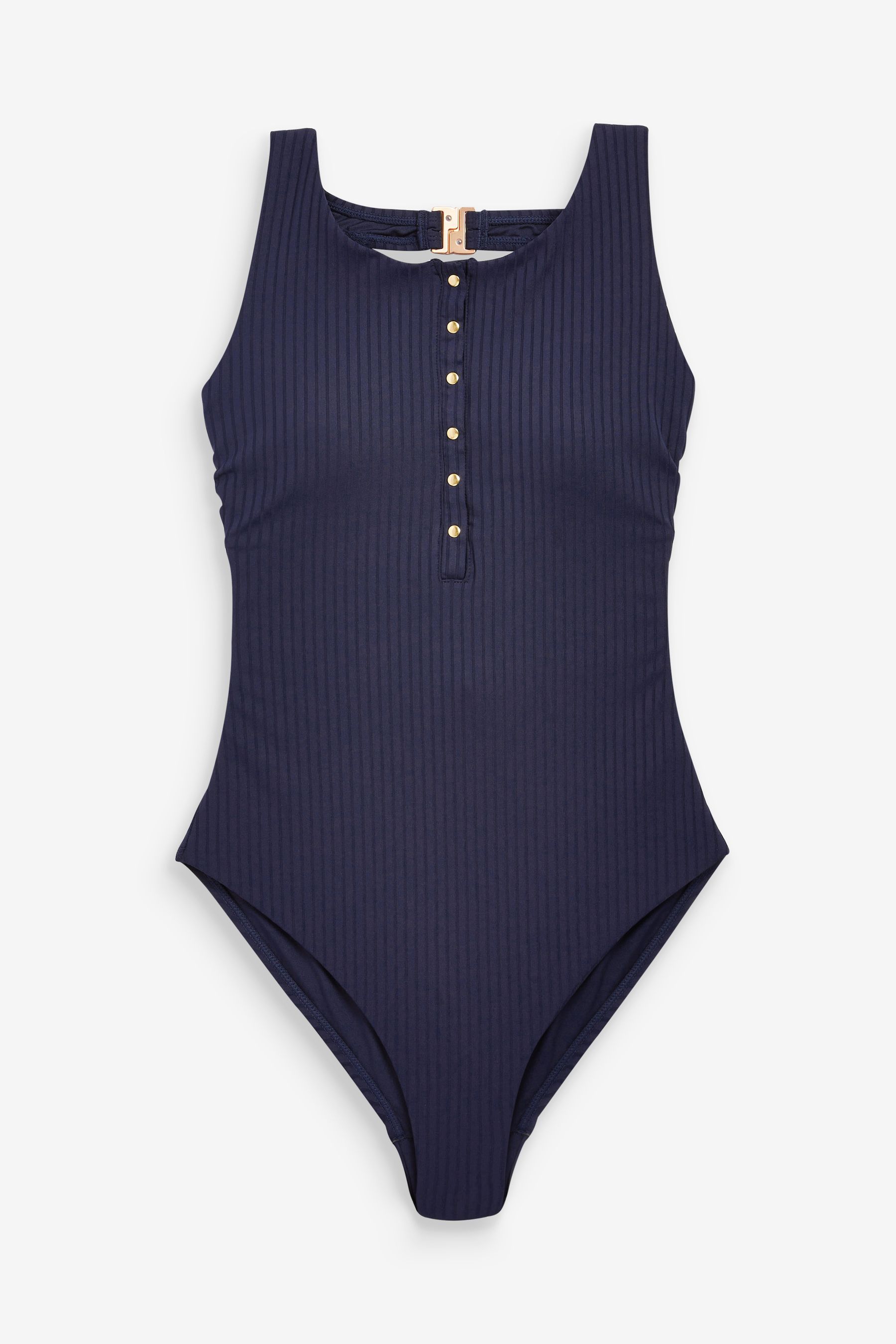 Buy Navy Blue Rib High Neck Tummy Shaping Control Popper Swimsuit from the Next UK online shop