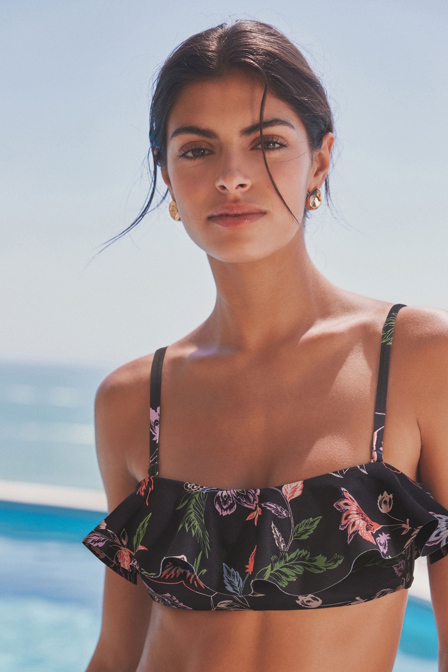 Black ruffle bandeau bikini top shop