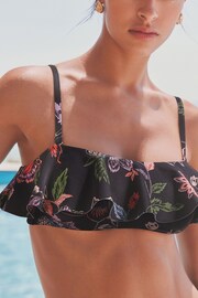 Black Floral Ruffle Bandeau Bikini Top - Image 5 of 7