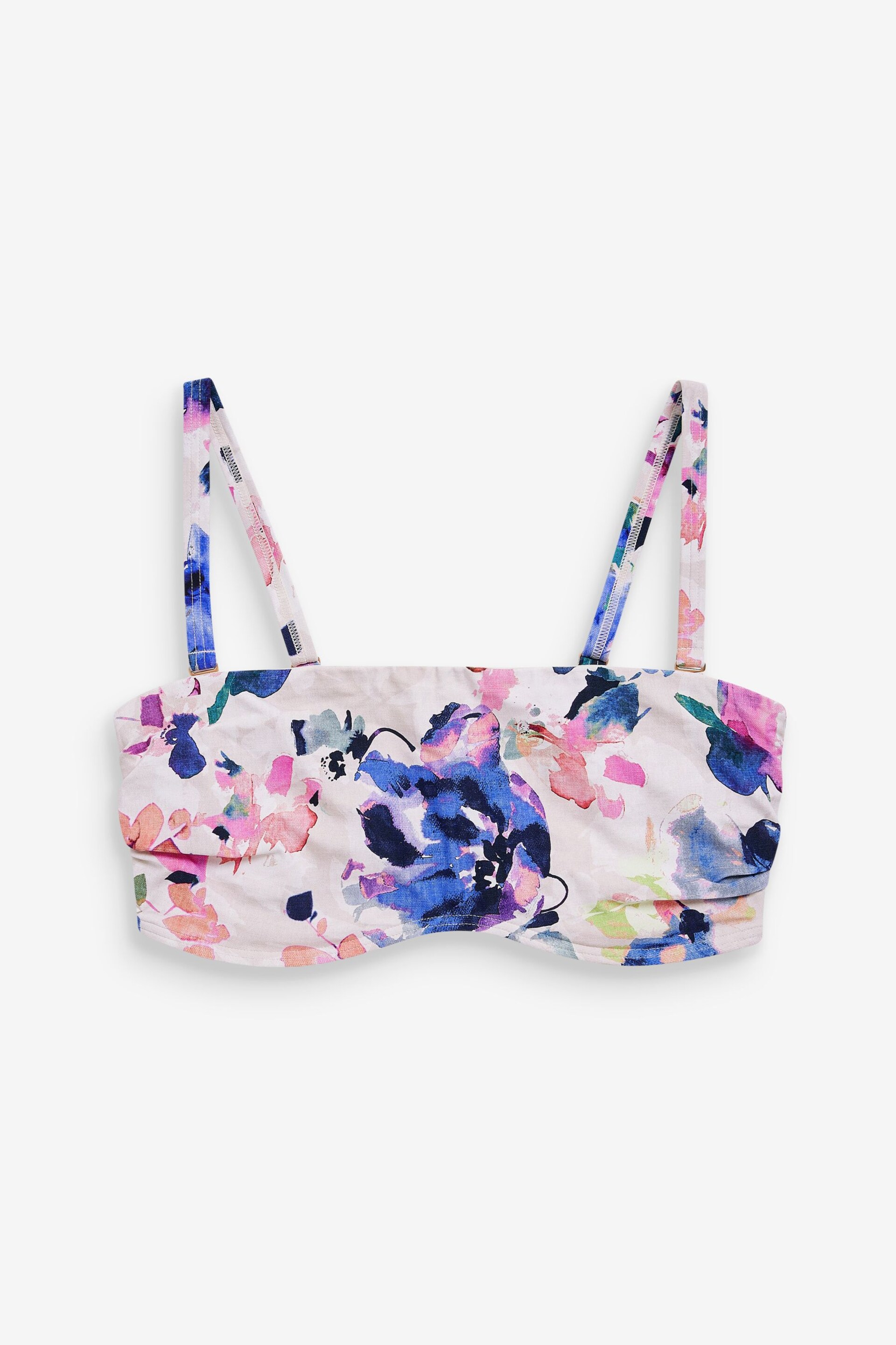 Cream Floral DD+ Non Pad Minimise Bandeau Bikini Top - Image 5 of 5