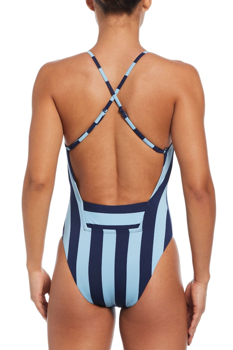 Nike Swim Blue Statement Stripe Swimsuit - Image 2 of 5