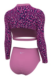 Nike Pink Nike Swim  Animal Print Long Sleeve Bikini Set - Image 3 of 4