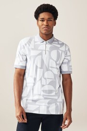 Grey Print Polo Shirt - Image 1 of 8