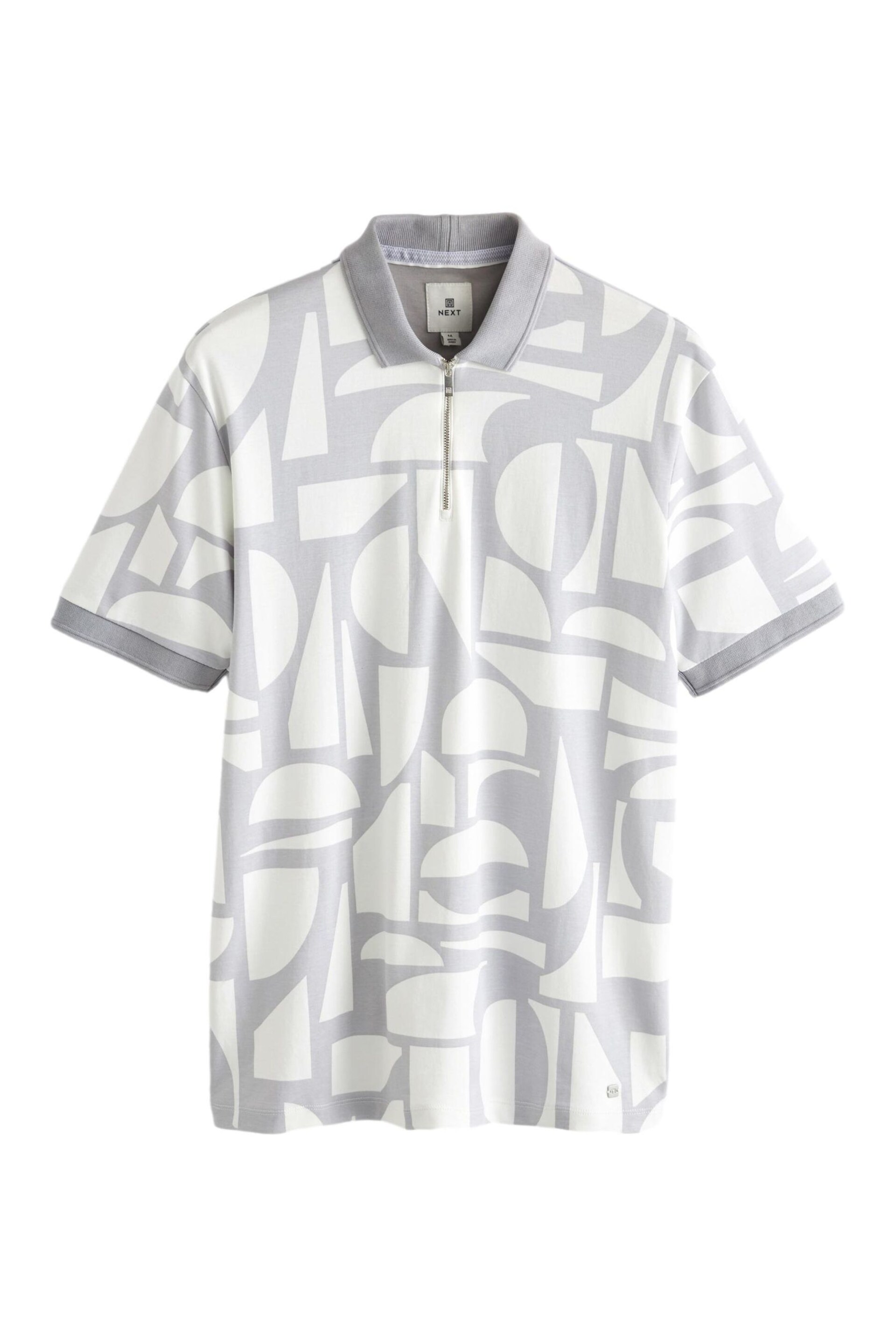 Grey Print Polo Shirt - Image 6 of 8