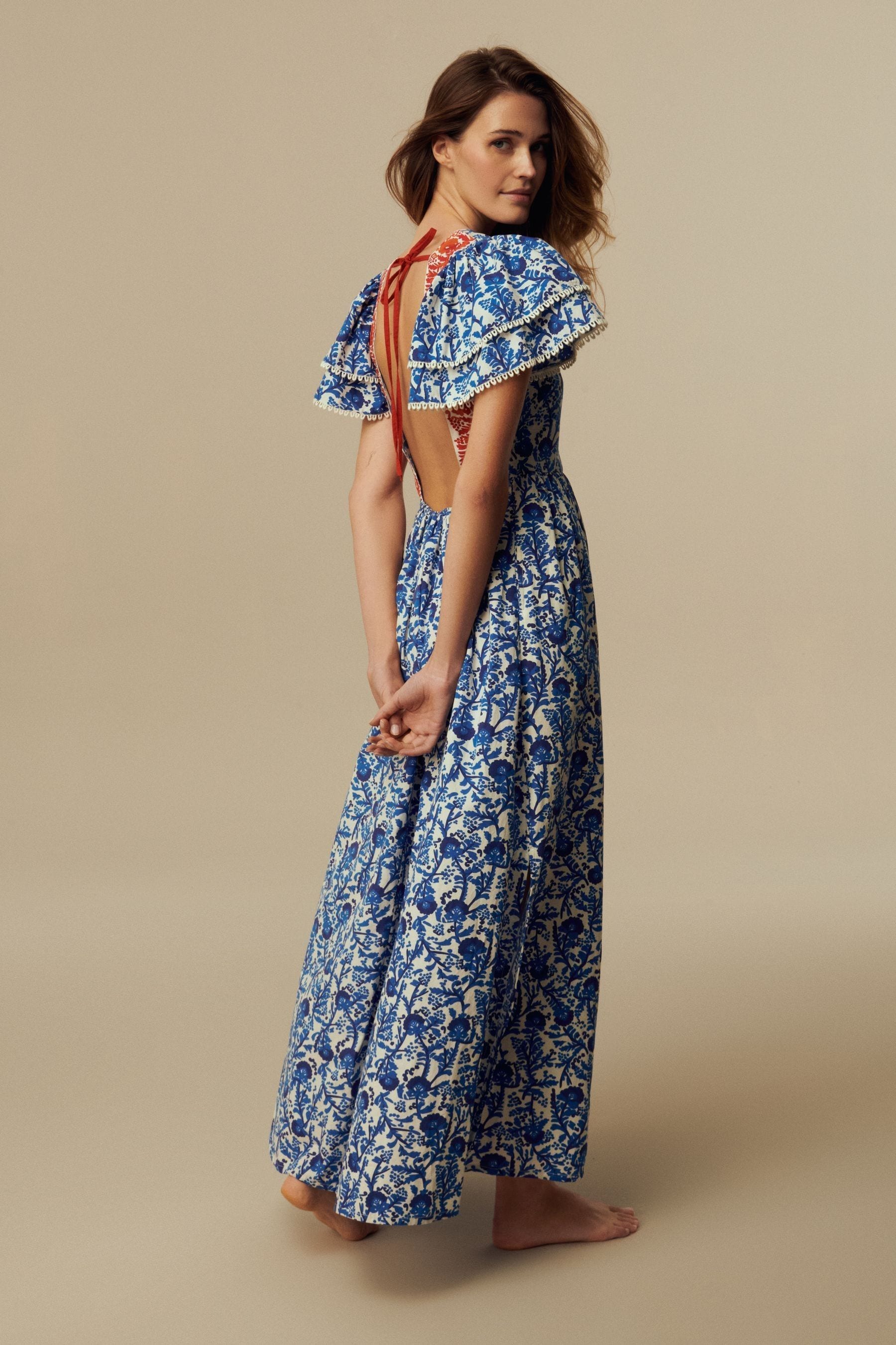 Buy Laura Ashley Blue and White Backless Maxi Dress from Next Luxembourg