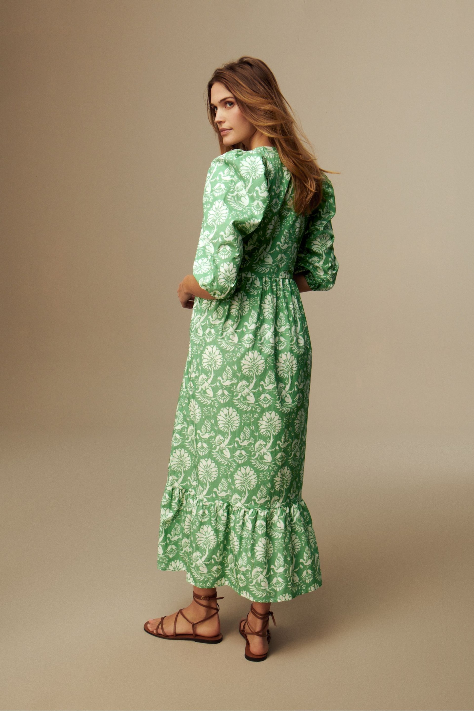Laura Ashley Green Camelot Print Green Midaxi Dress - Image 3 of 4