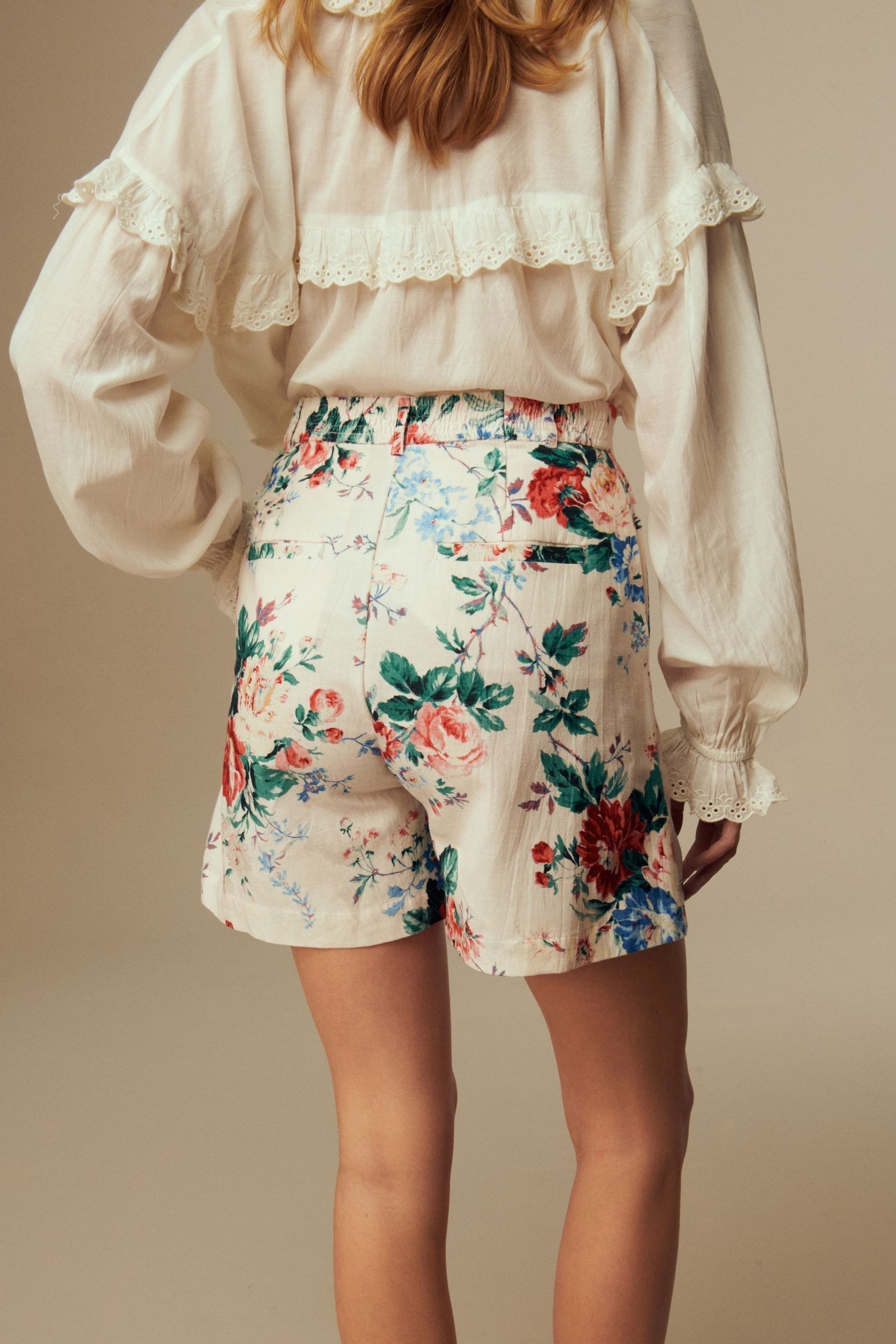 Laura Ashley Cream Linen Blend Floral Shorts - Image 2 of 5
