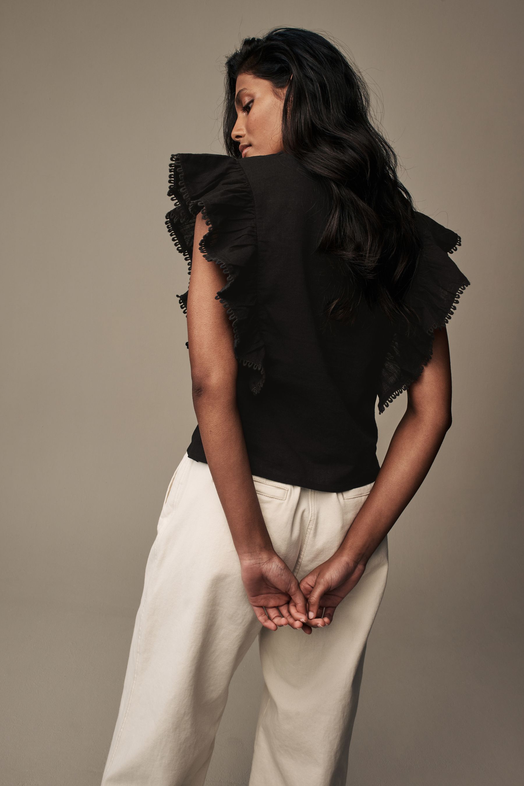 Laura Ashley Black Ruffle Frill Top