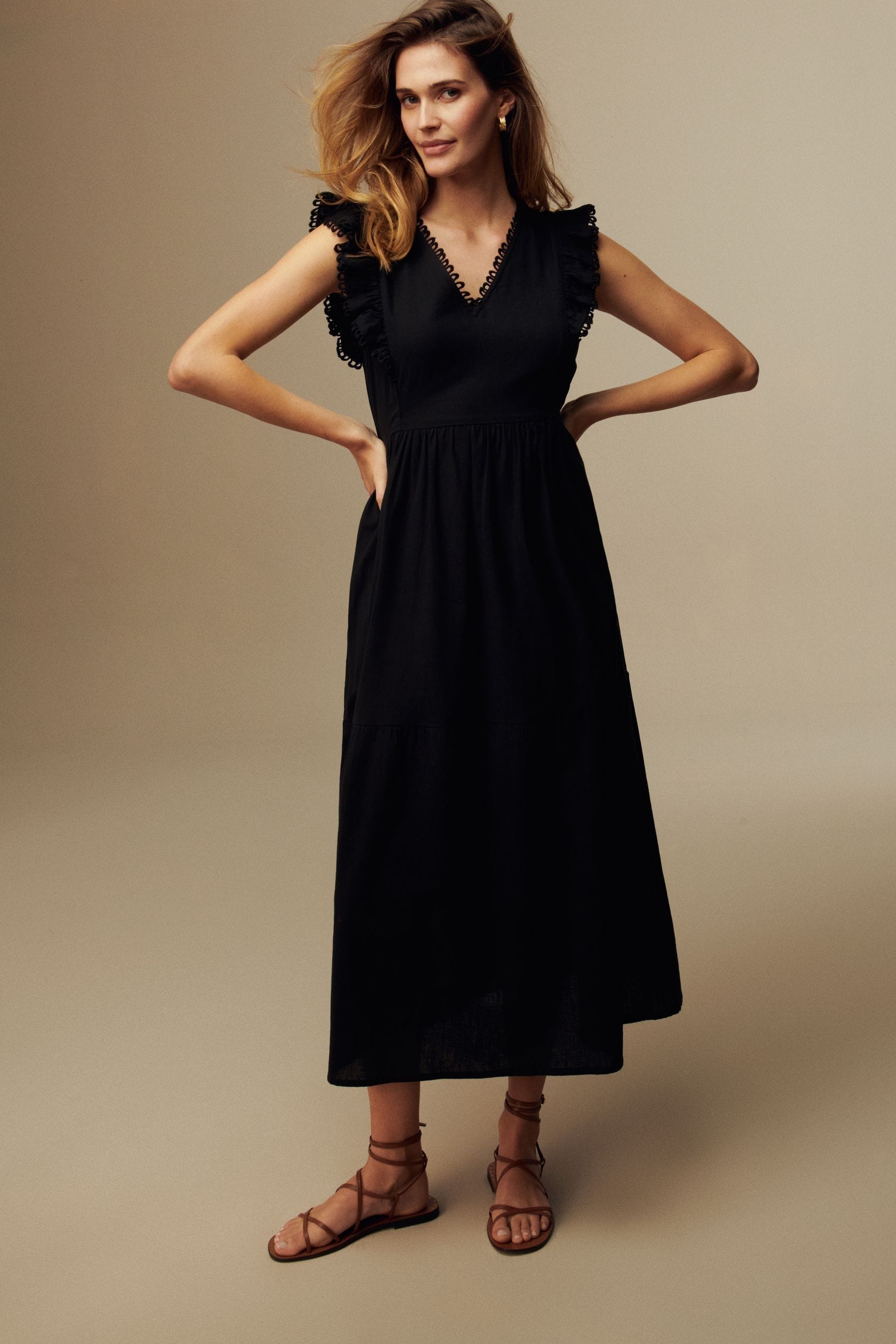 Buy Laura Ashley Black Linen Blend Lace Trim Midaxi Dress from Next South Africa