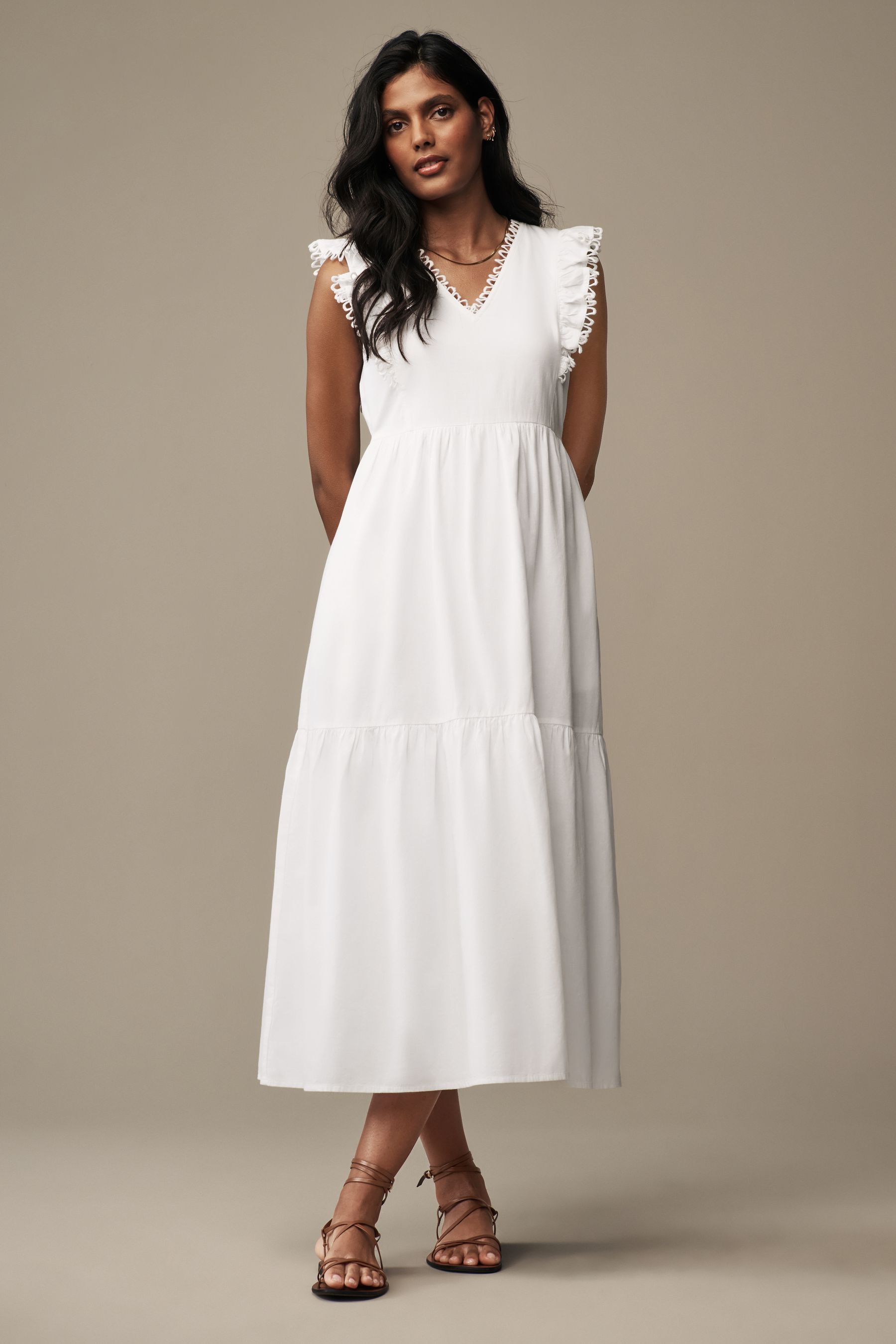 Buy Laura Ashley White Linen Blend Lace Trim Midaxi Dress from Next Luxembourg