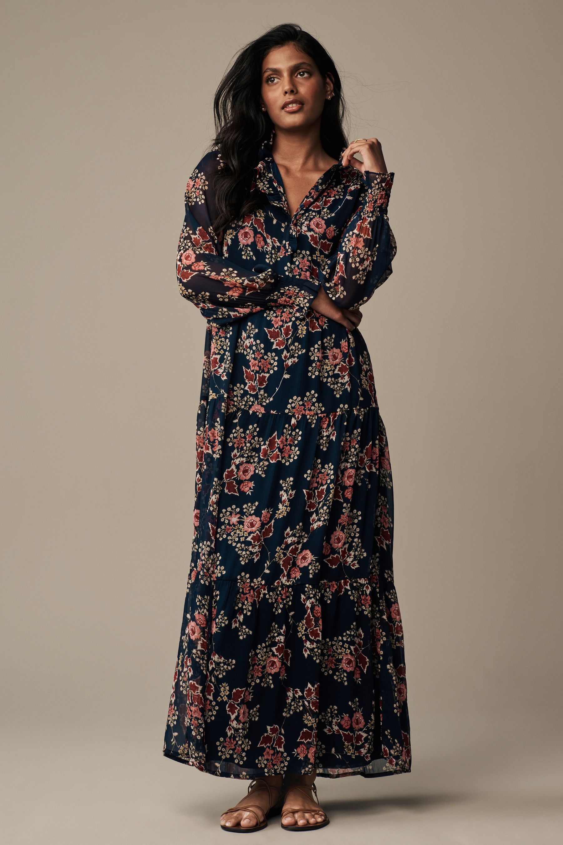 Floral chiffon wrap dress discount